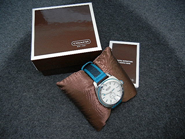 Coach Wristwatch Turquoise Black Leather Band