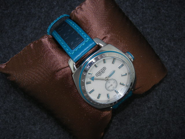Coach Wristwatch Turquoise Black Leather Band