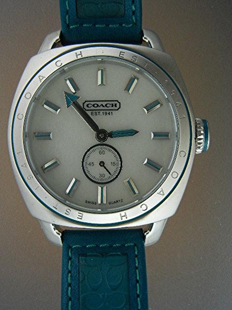 Coach Wristwatch Turquoise Black Leather Band