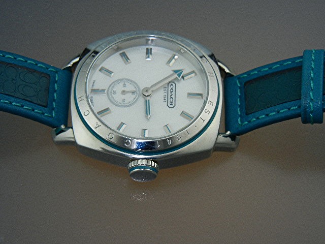 Coach Wristwatch Turquoise Black Leather Band