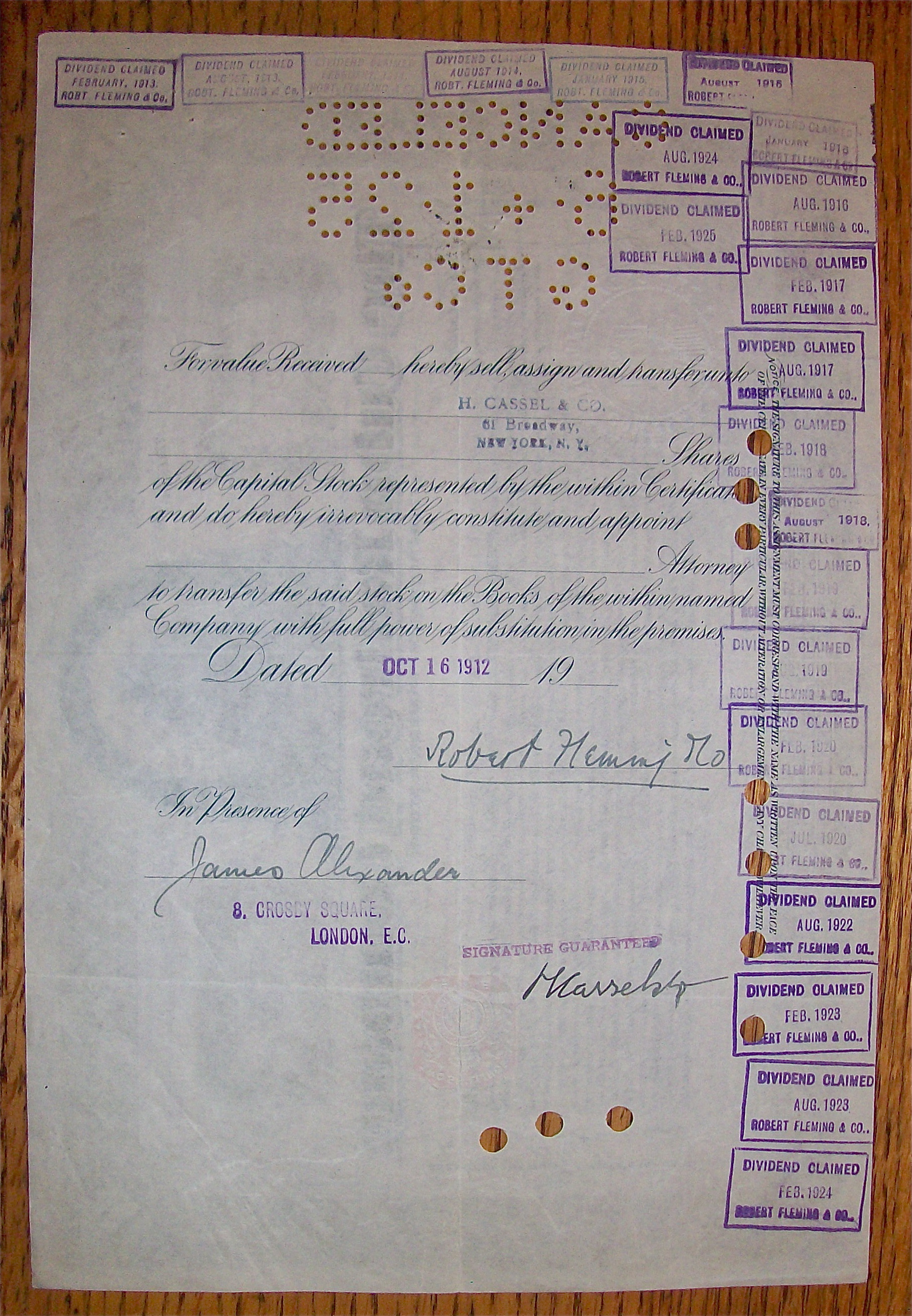 1912 Cuba Railroad Company 10 Shares Stock