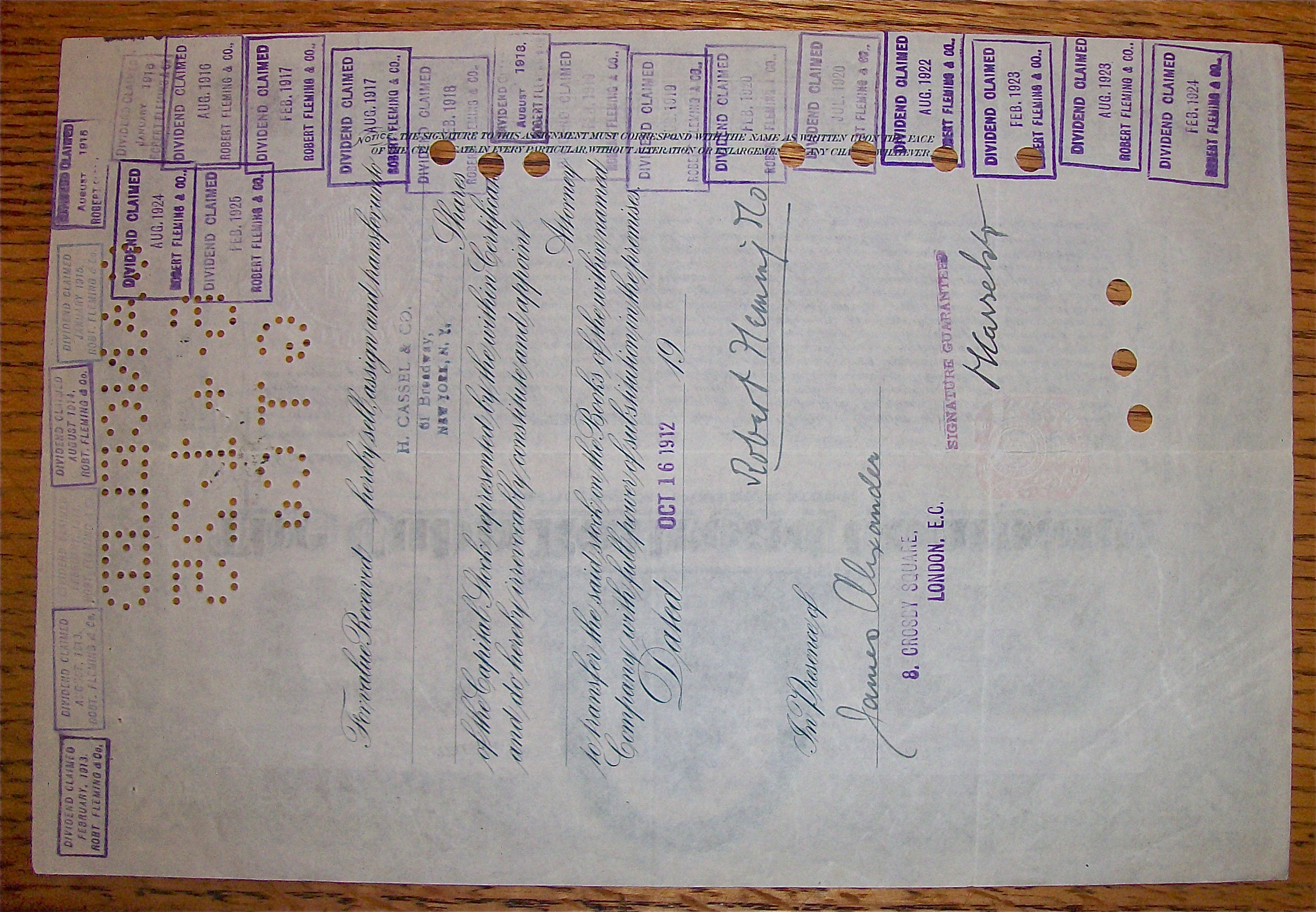 1912 Cuba Railroad Company 10 Shares Stock