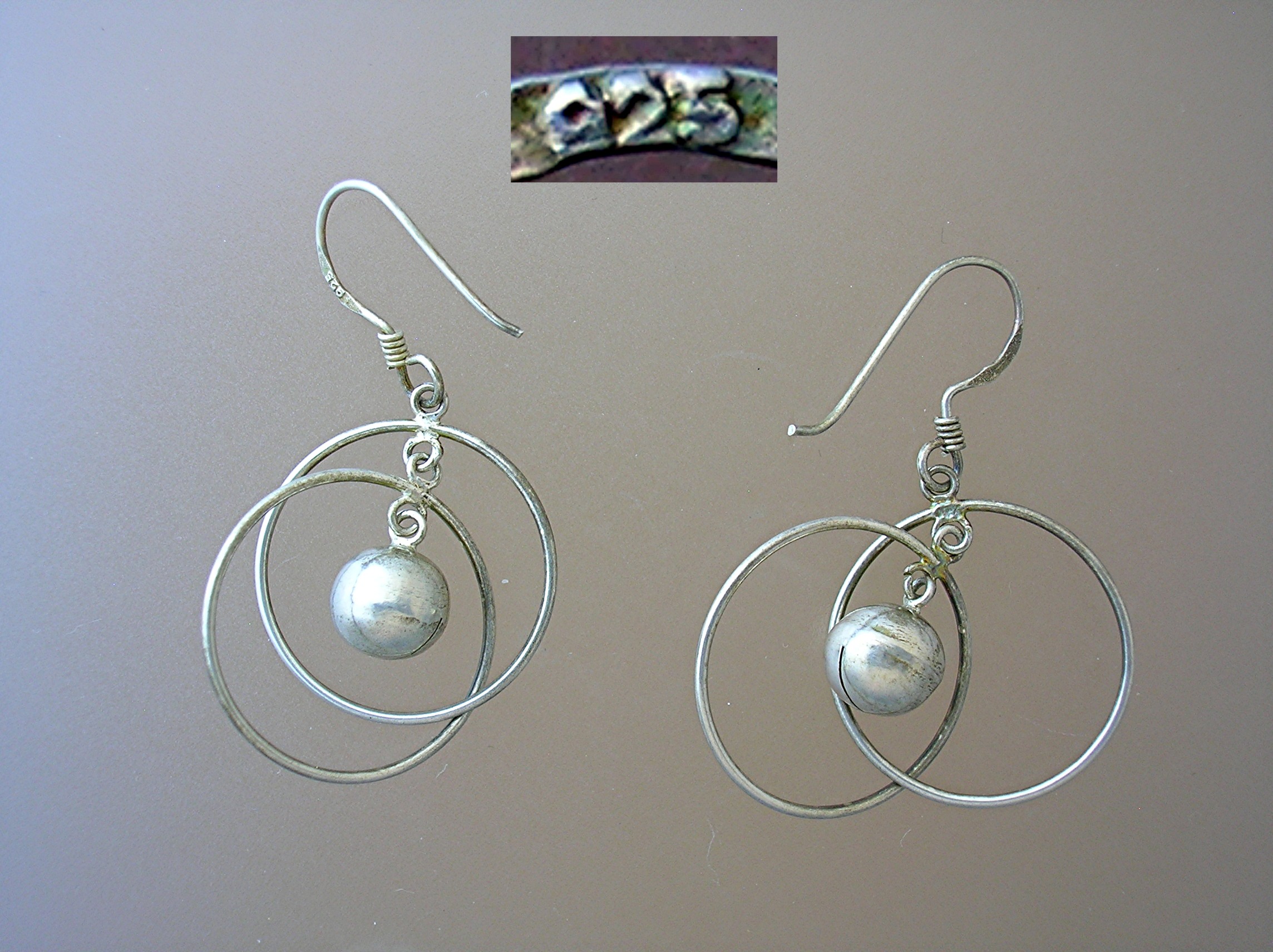 Sterling Silver Hoop and Ball Earrings.