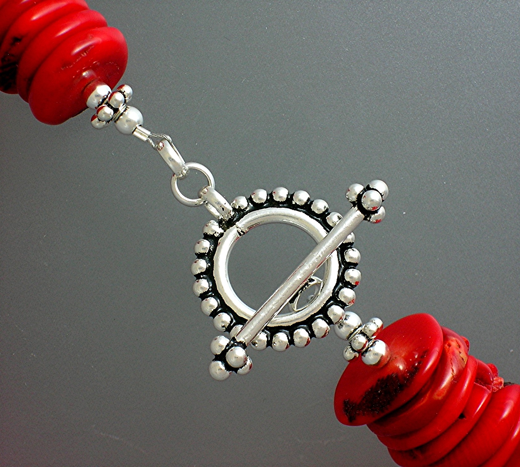 Coral Sterling Silver Toggle Clasp Necklace