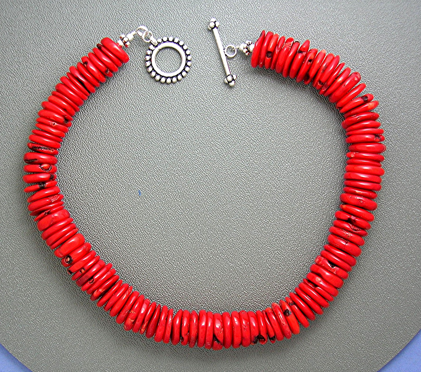 Coral Sterling Silver Toggle Clasp Necklace