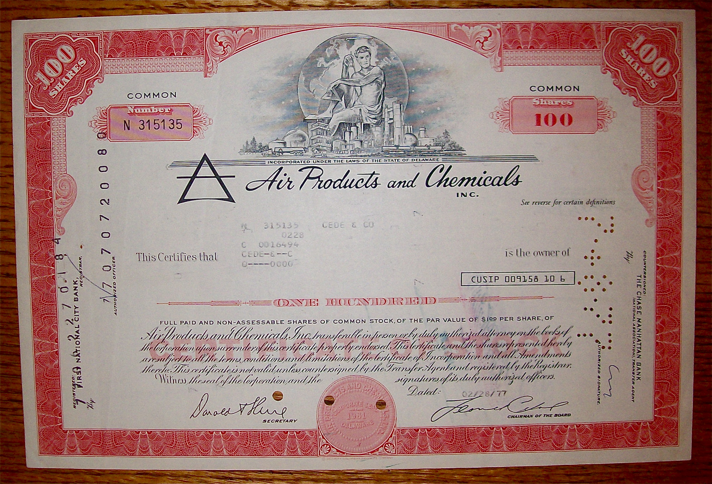 1977 Air Products & Chemicals Stock Certificate
