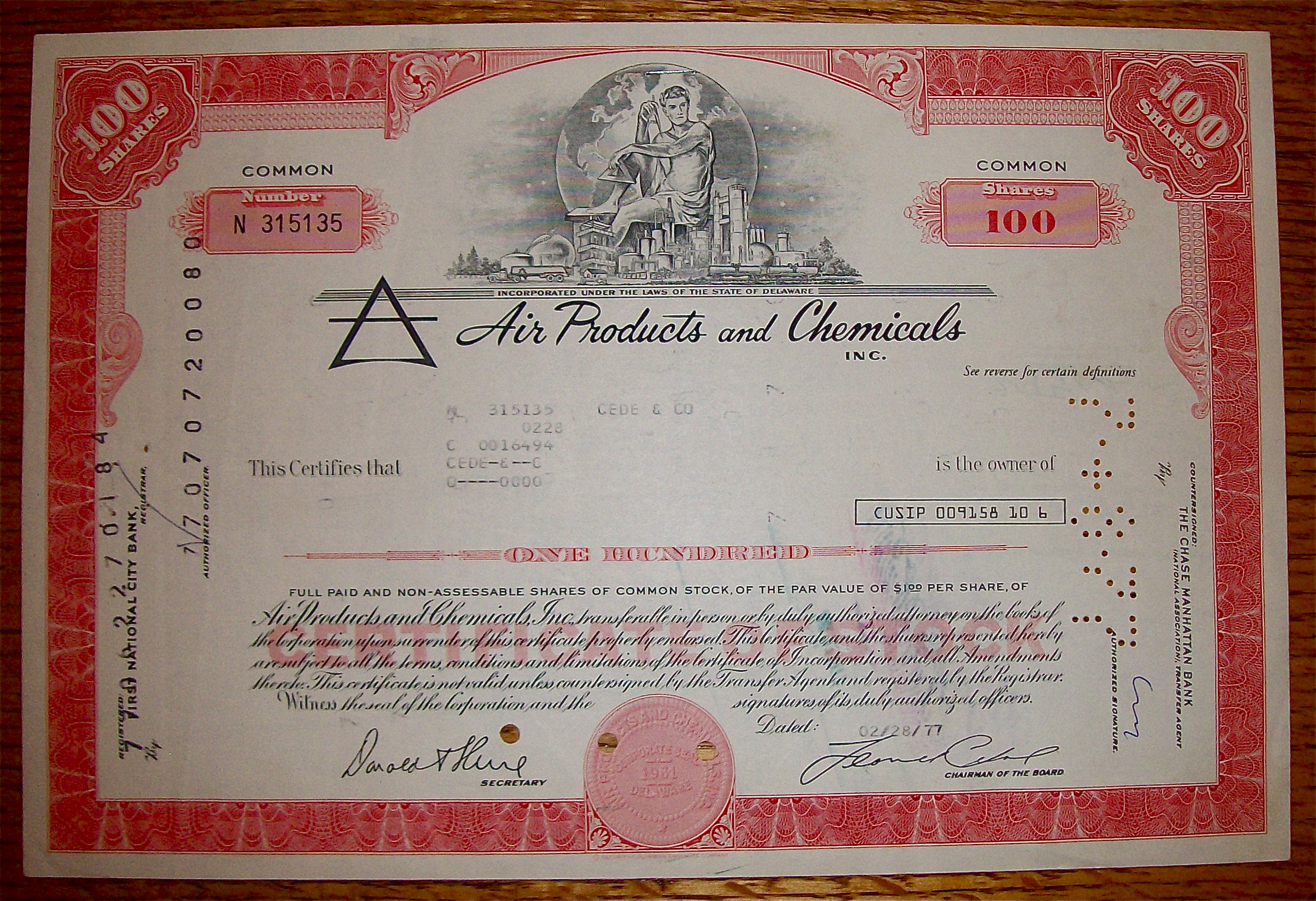 1977 Air Products & Chemicals Stock Certificate