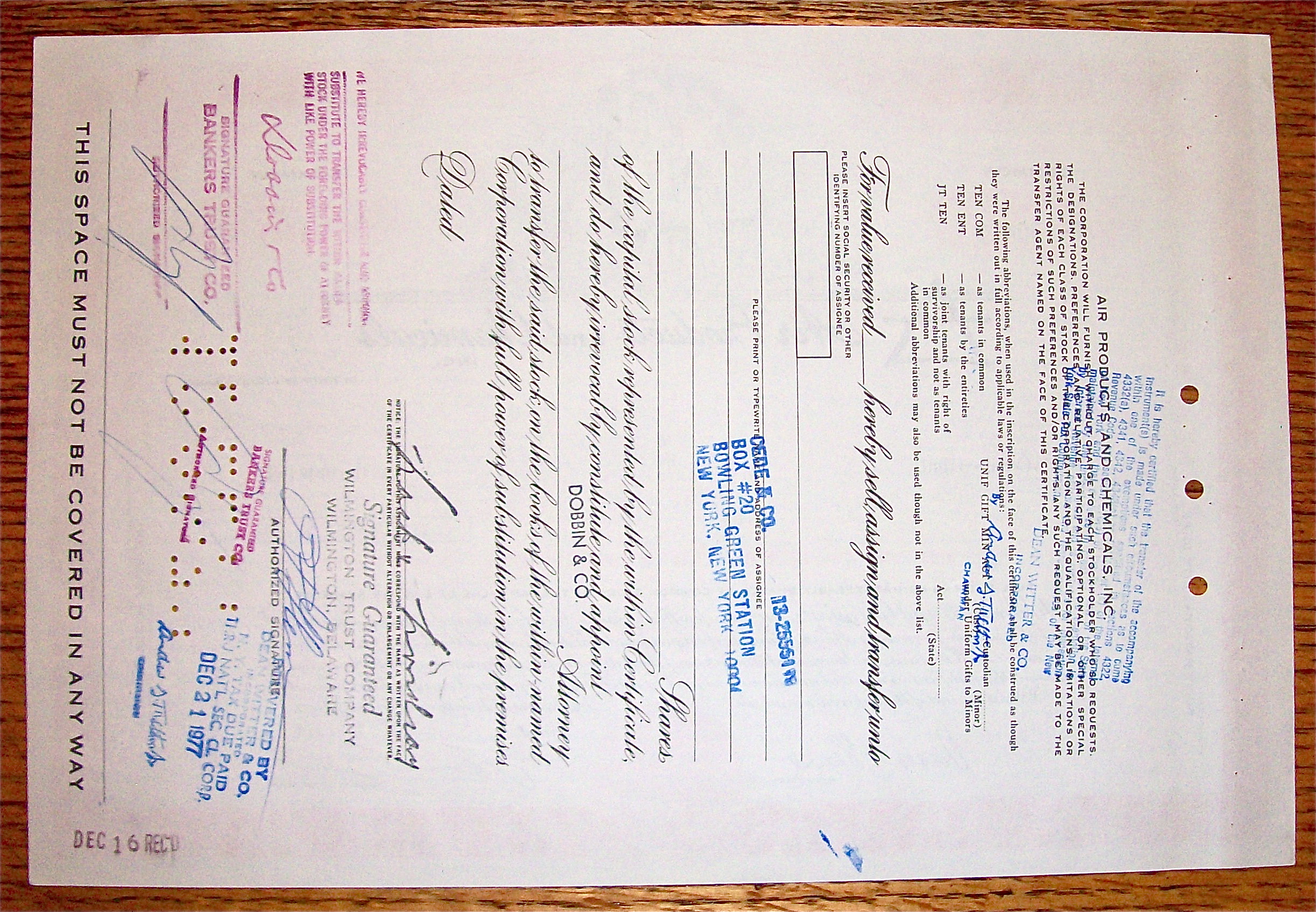 1974 Air Products And Chemicals Stock Certificate