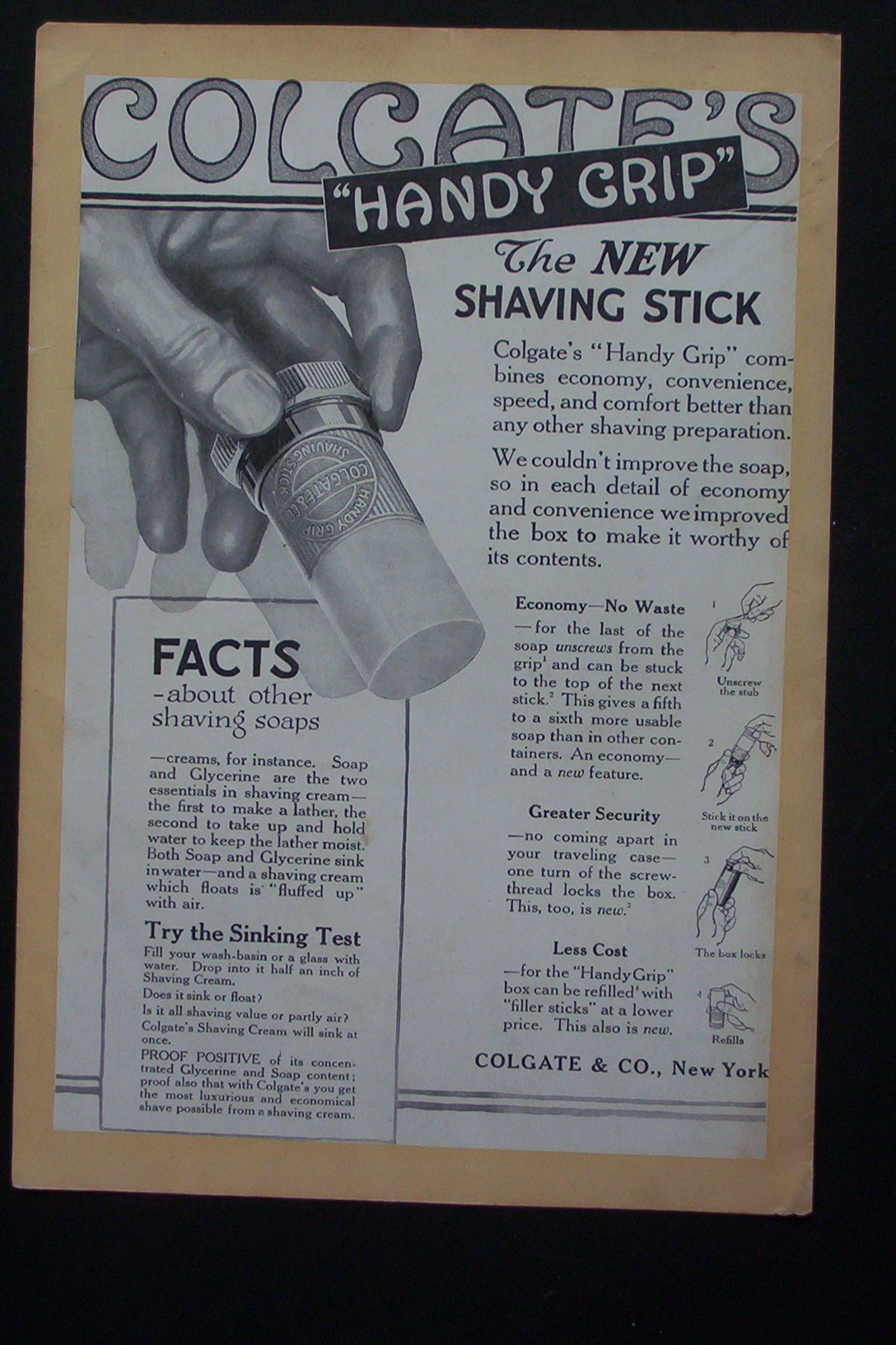 1917 Colgate's Shaving Stick w/Facts About Shaving Soap