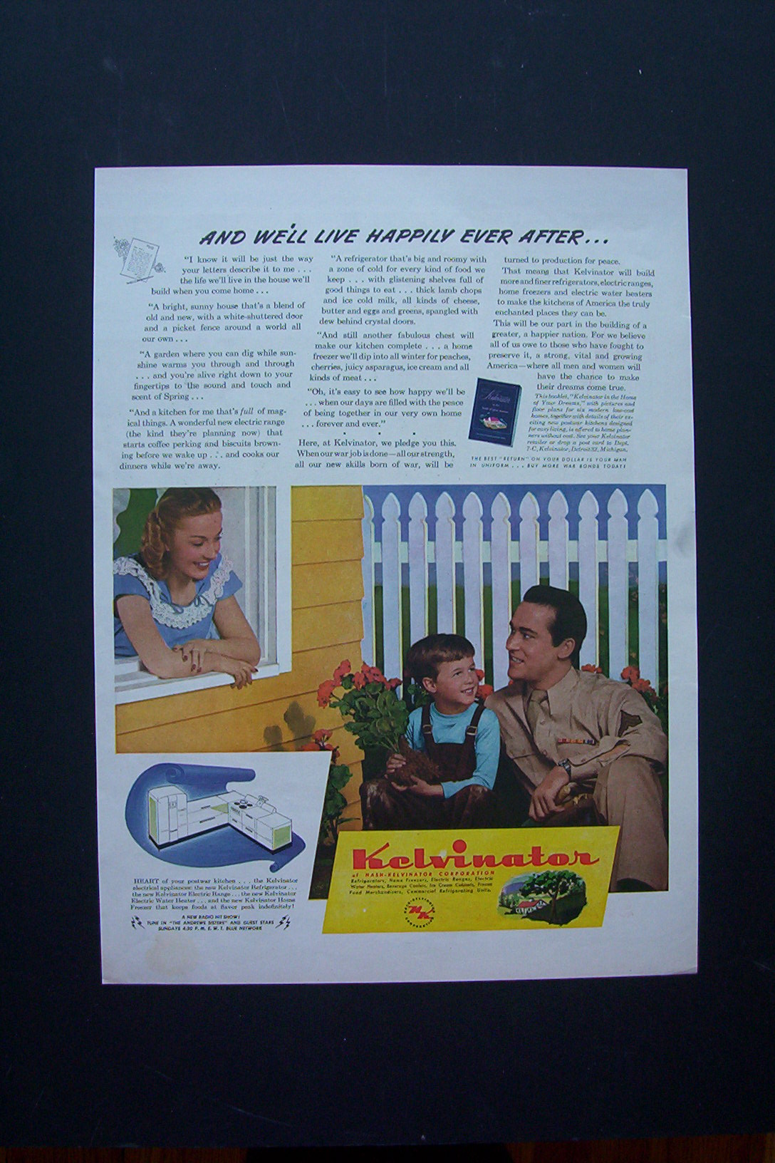 1943  Kelvinator with Soldier Sitting with Little Boy