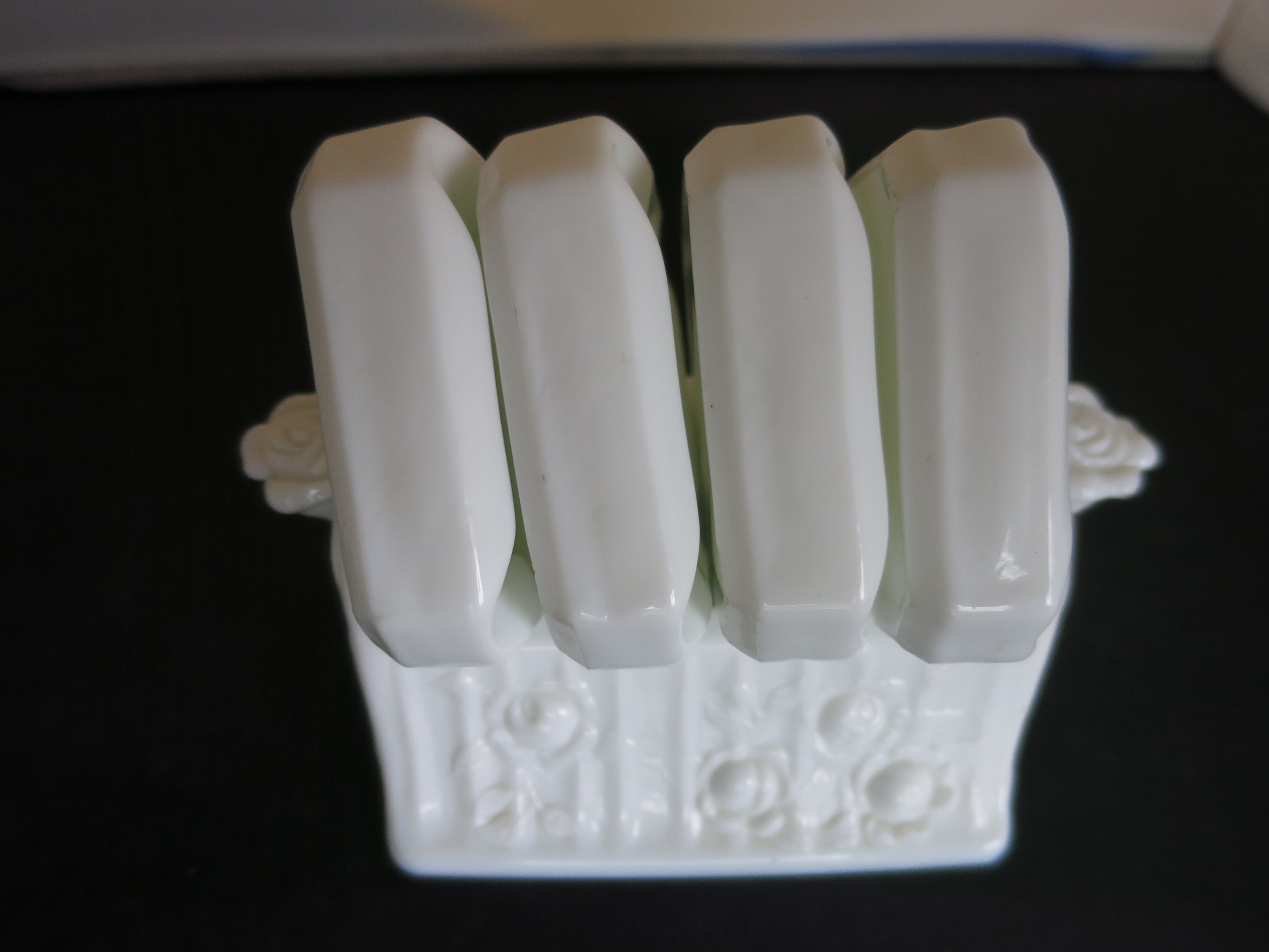 Fenton Art Glass Rose Ashtray Set Milk Glass 1968-1970