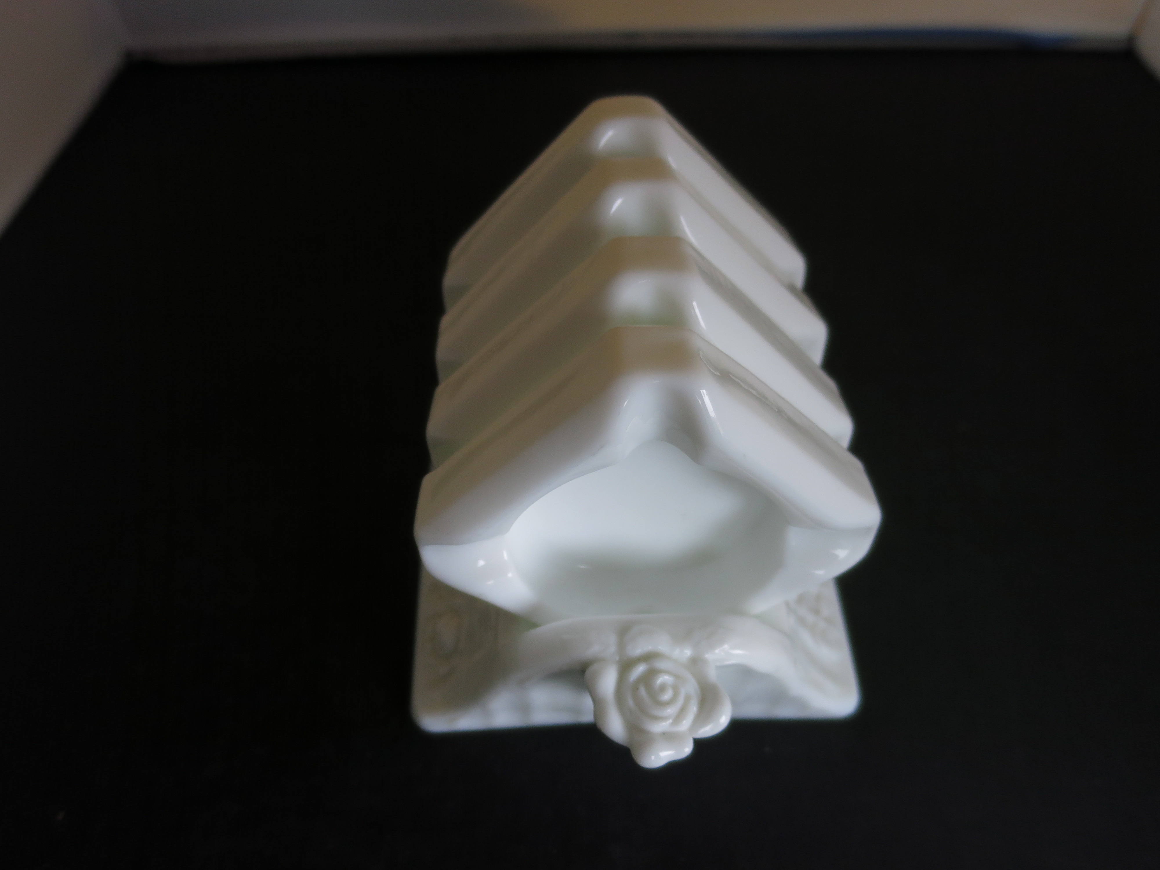 Fenton Art Glass Rose Ashtray Set Milk Glass 1968-1970