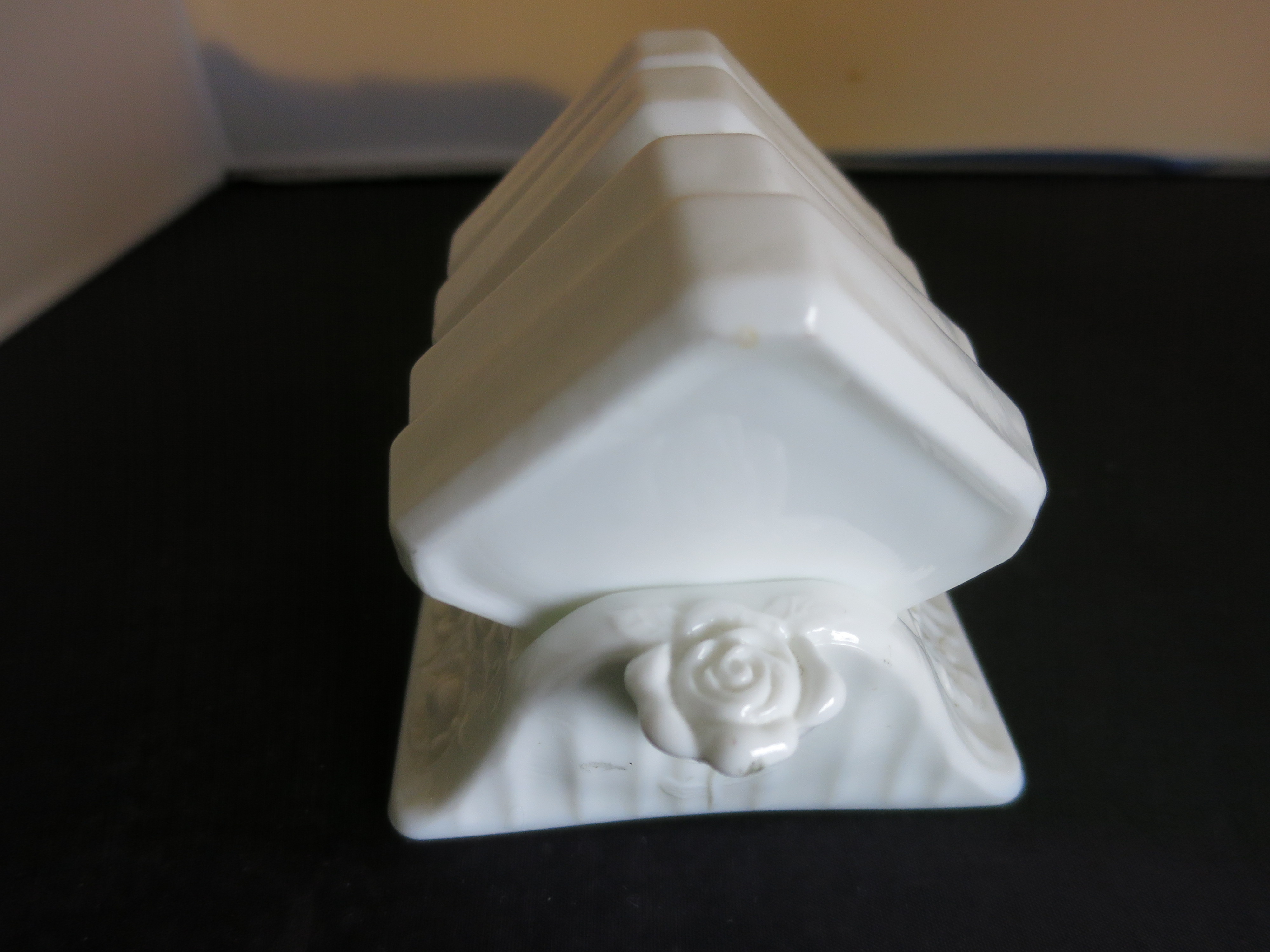 Fenton Art Glass Rose Ashtray Set Milk Glass 1968-1970