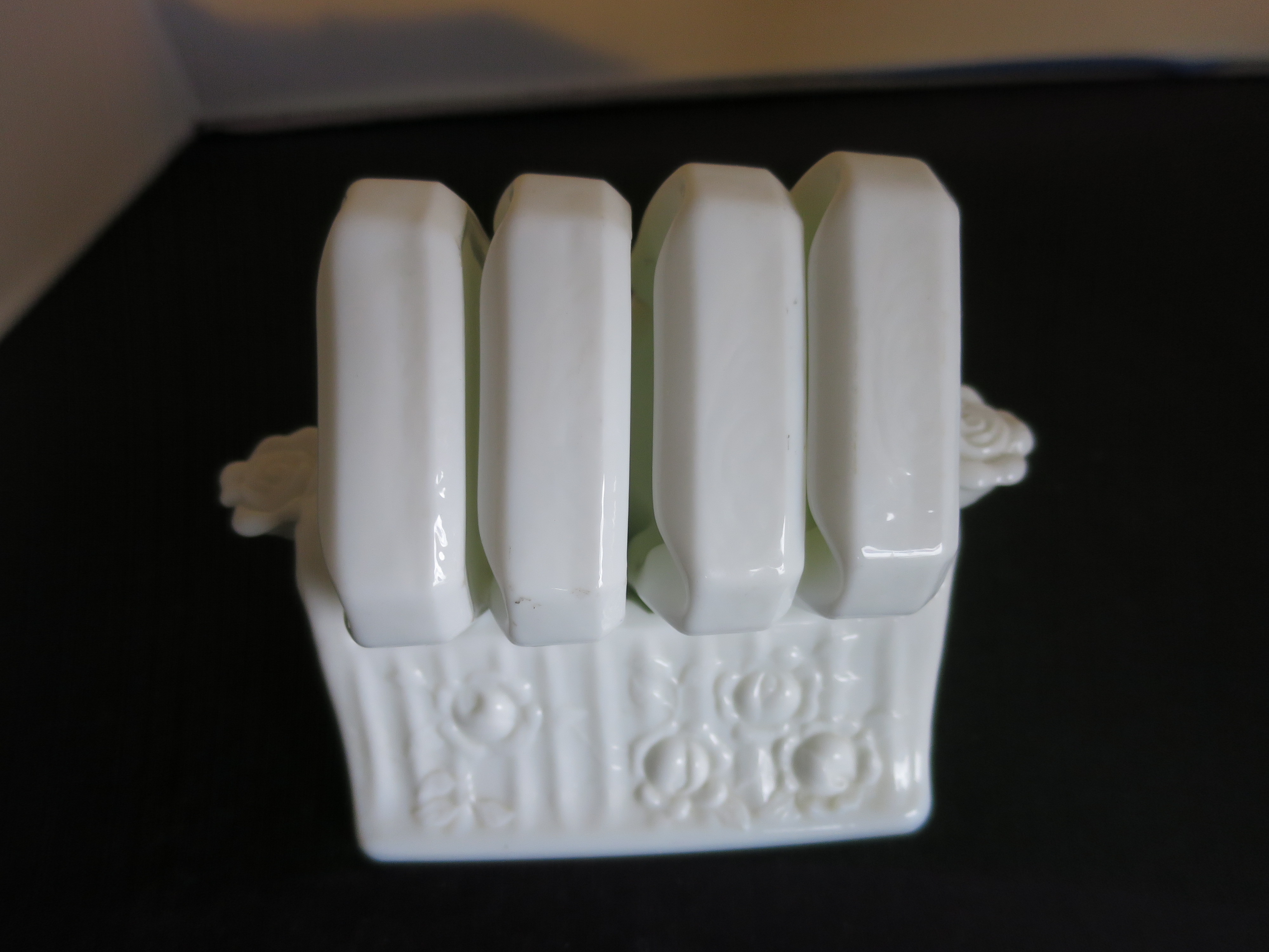 Fenton Art Glass Rose Ashtray Set Milk Glass 1968-1970