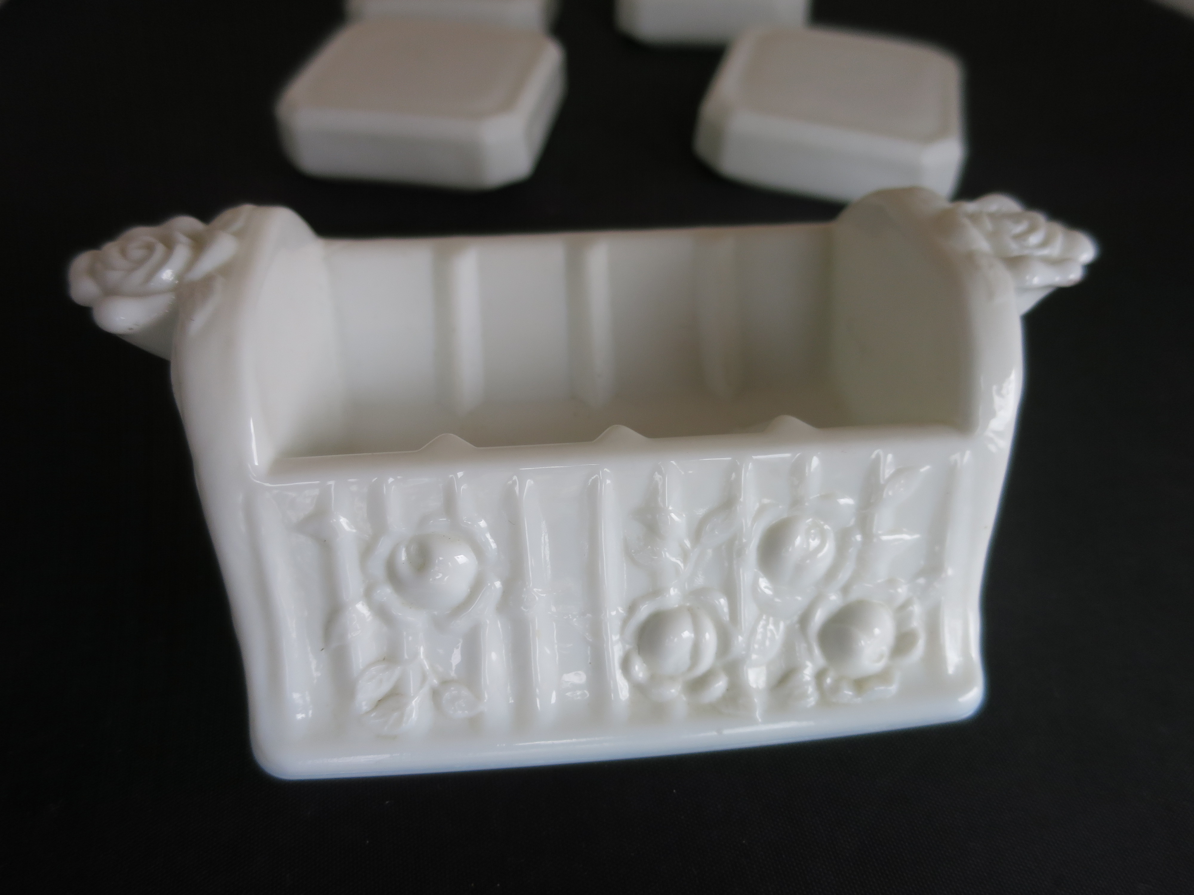 Fenton Art Glass Rose Ashtray Set Milk Glass 1968-1970