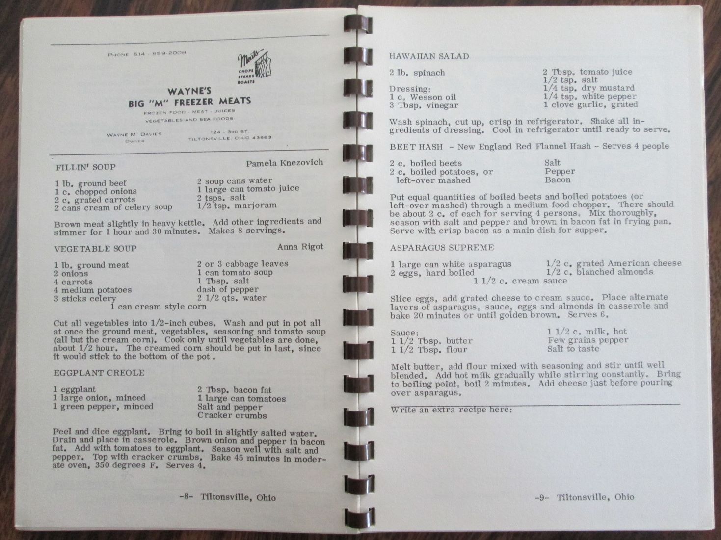 Cookbook Y.t.r. Post 153 Tiltonsville Ohio