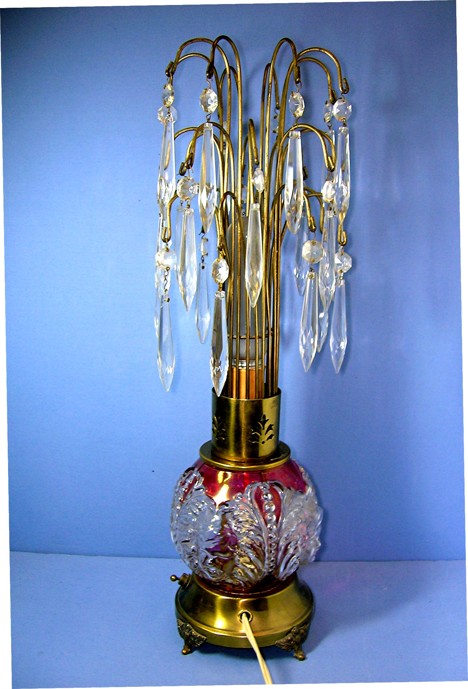 Pair Vintage Crystal Teardrop Waterfall Lamps .....