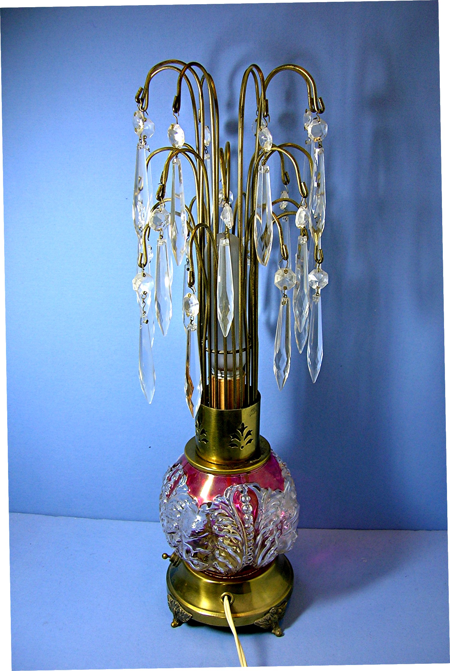 Pair Vintage Crystal Teardrop Waterfall Lamps .....