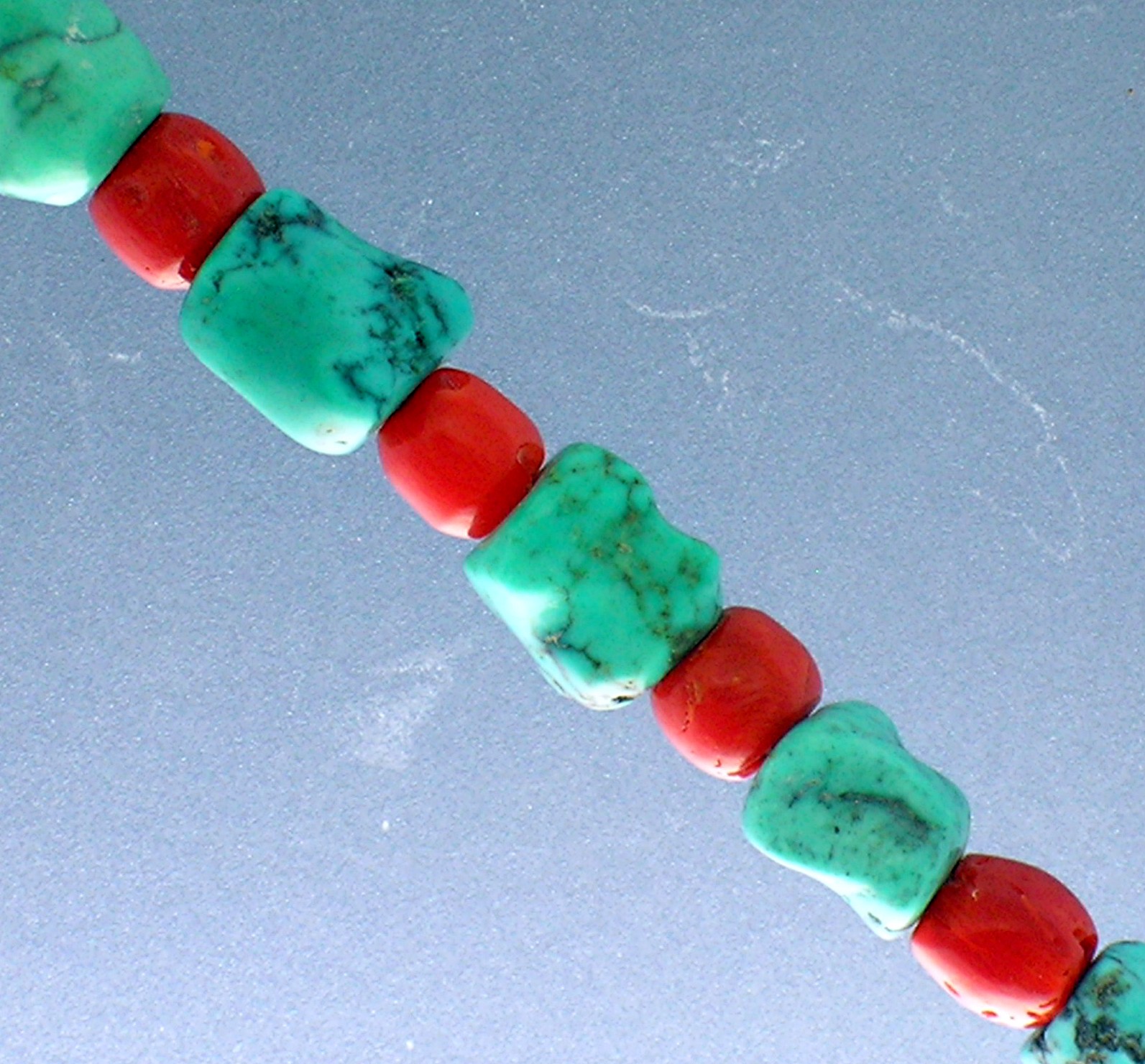 Native American  Sterling Silver Turquoise Coral Beads