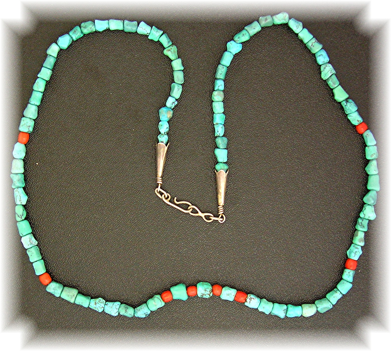 Native American  Sterling Silver Turquoise Coral Beads