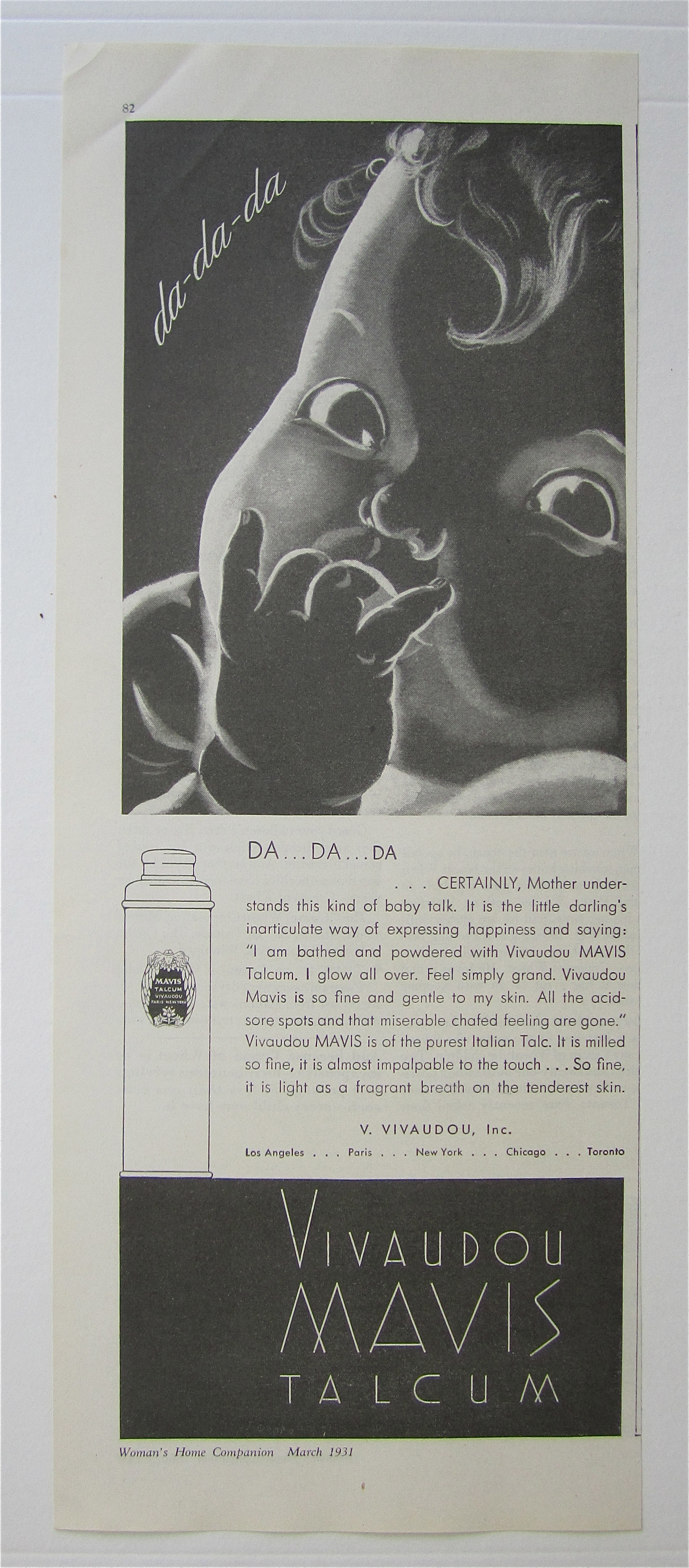 1931 Vivaudou Mavis Talcum with Baby & Finger In Mouth