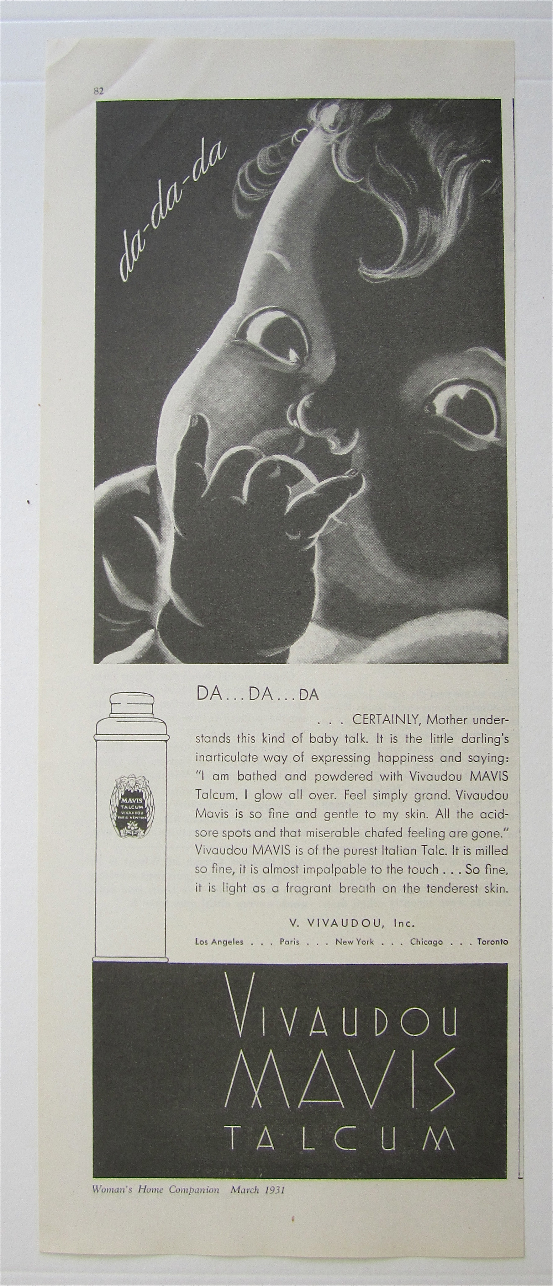 1931 Vivaudou Mavis Talcum with Baby & Finger In Mouth