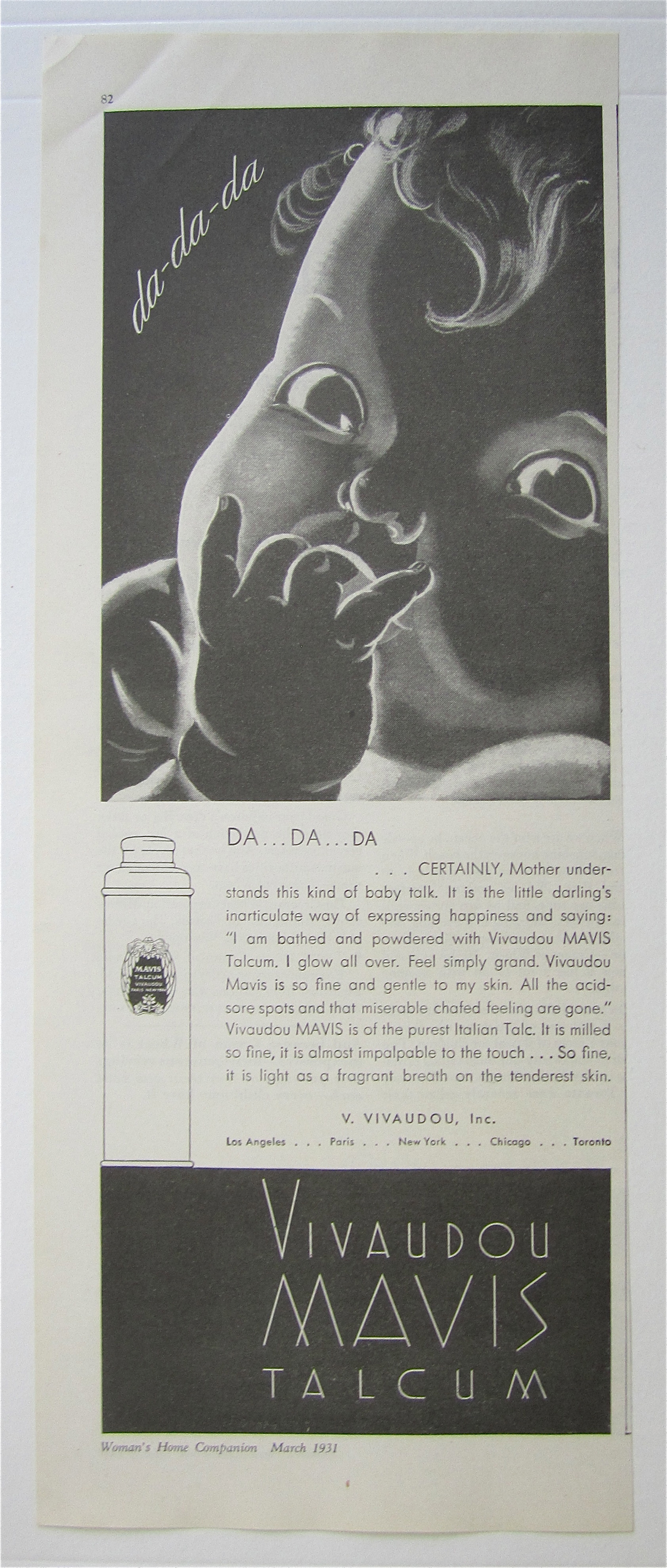 1931 Vivaudou Mavis Talcum with Baby & Finger In Mouth