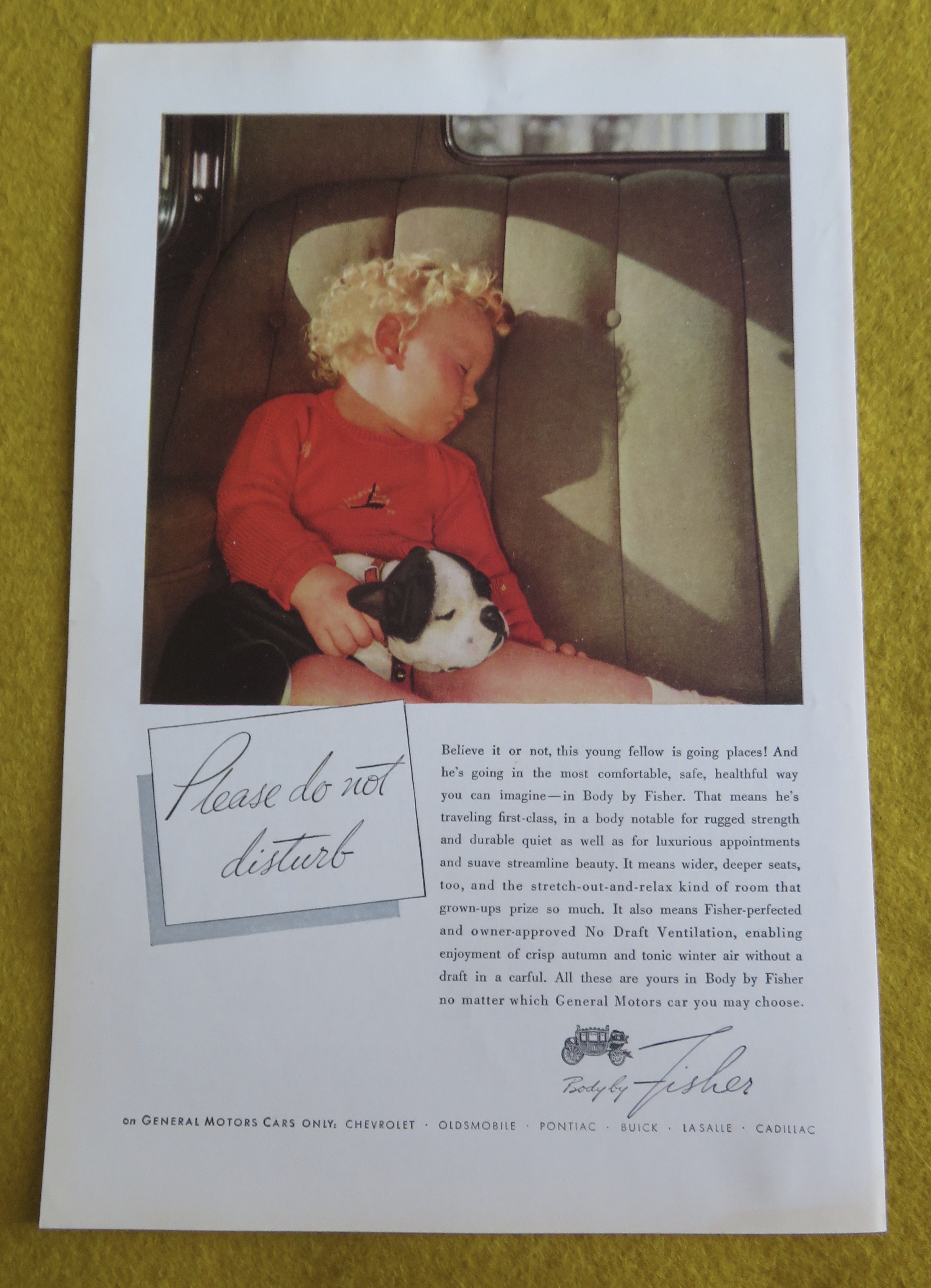 1934 Body By Fisher with Little Child Sleeping In Car
