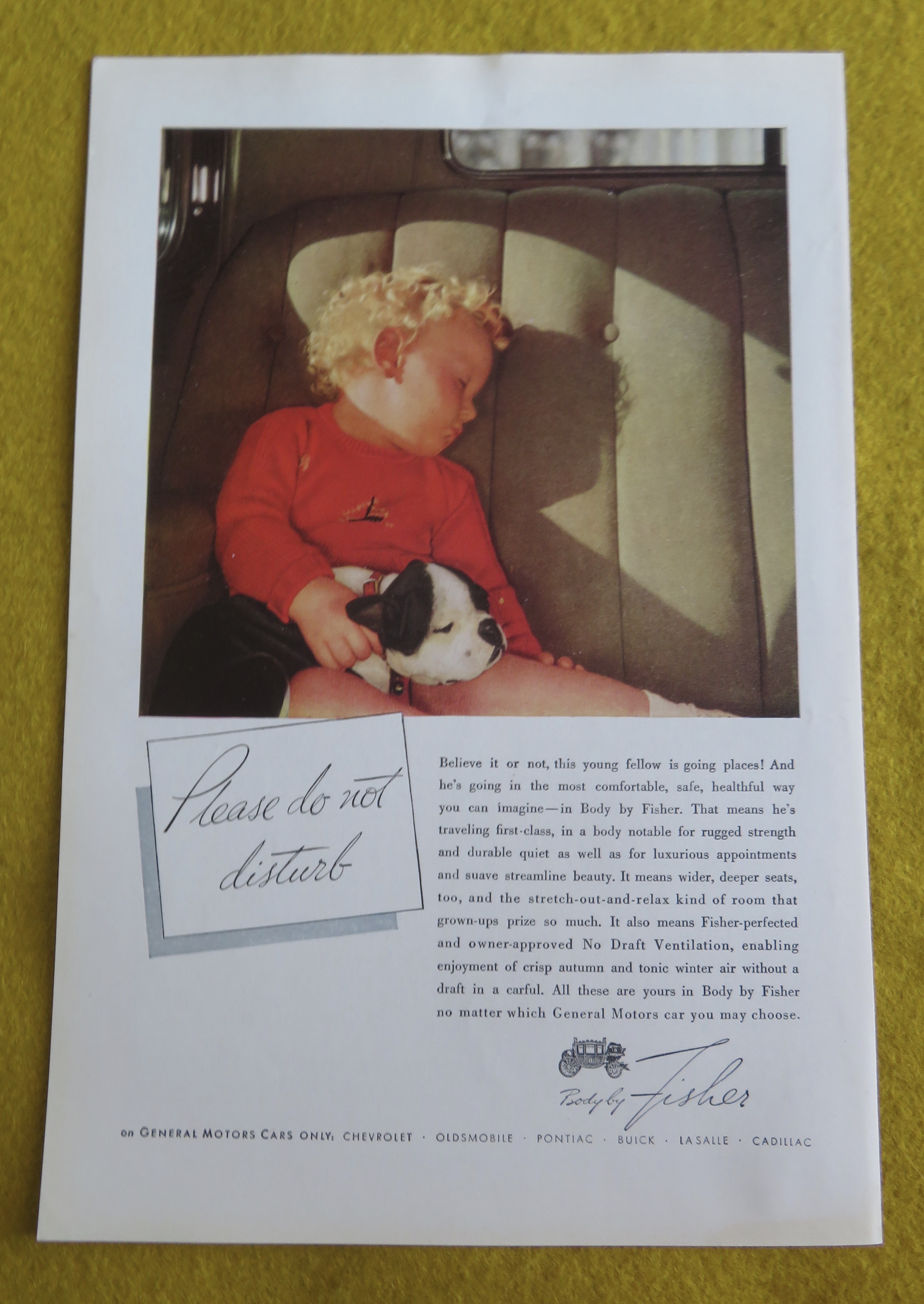 1934 Body By Fisher with Little Child Sleeping In Car