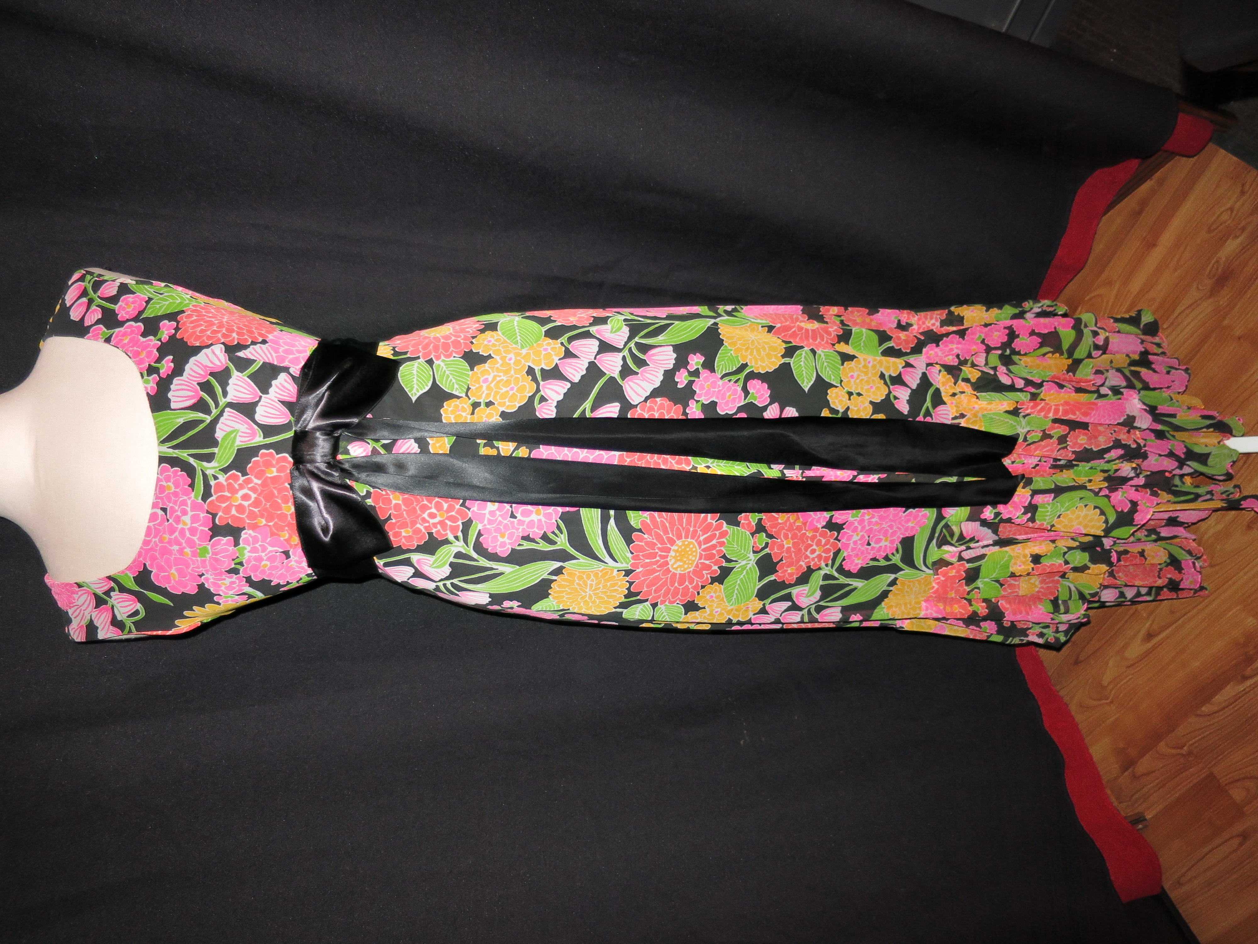 Floral Flared Ruffled Maxi Dress Hand Tailored 1960s