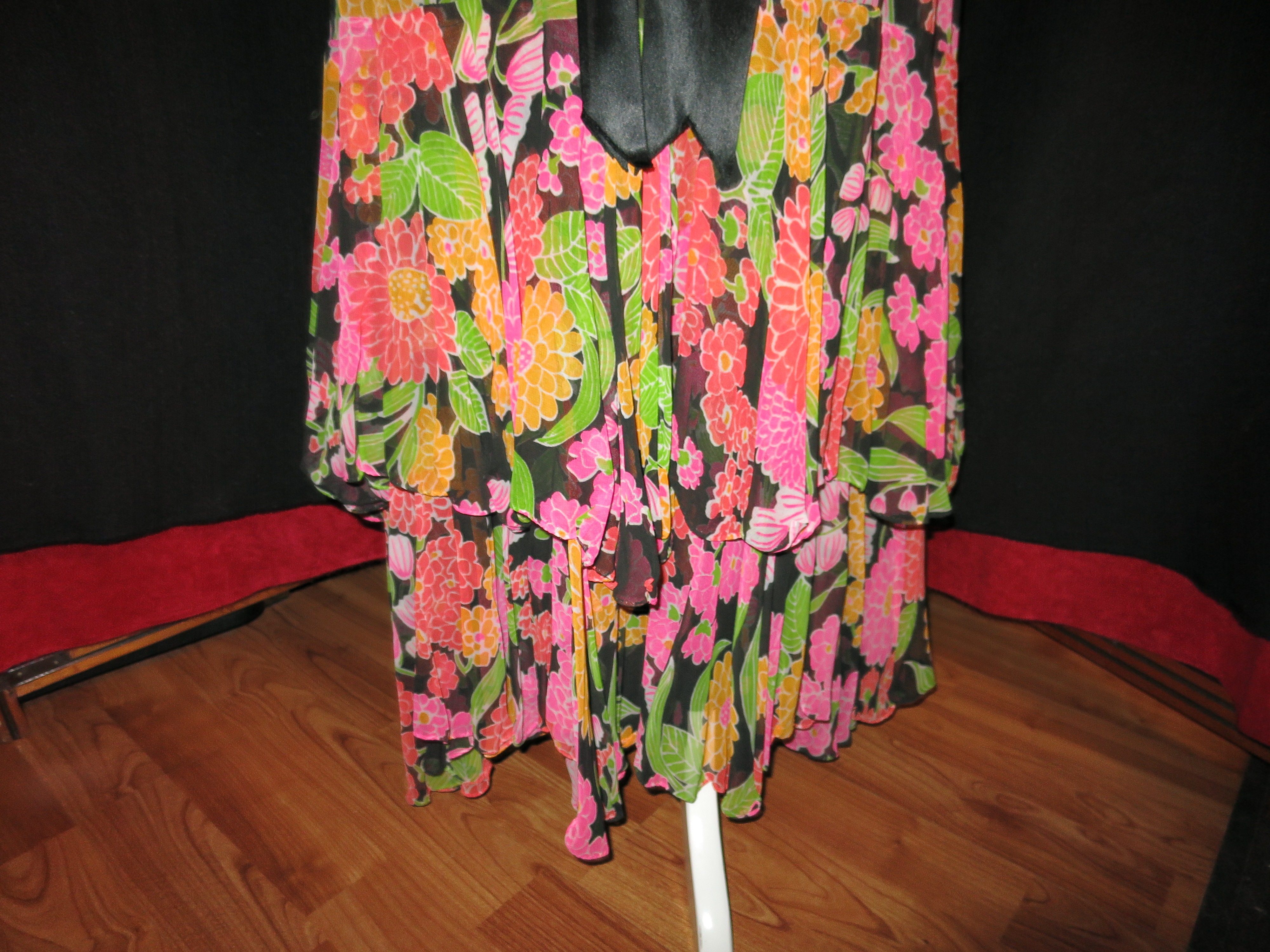 Floral Flared Ruffled Maxi Dress Hand Tailored 1960s
