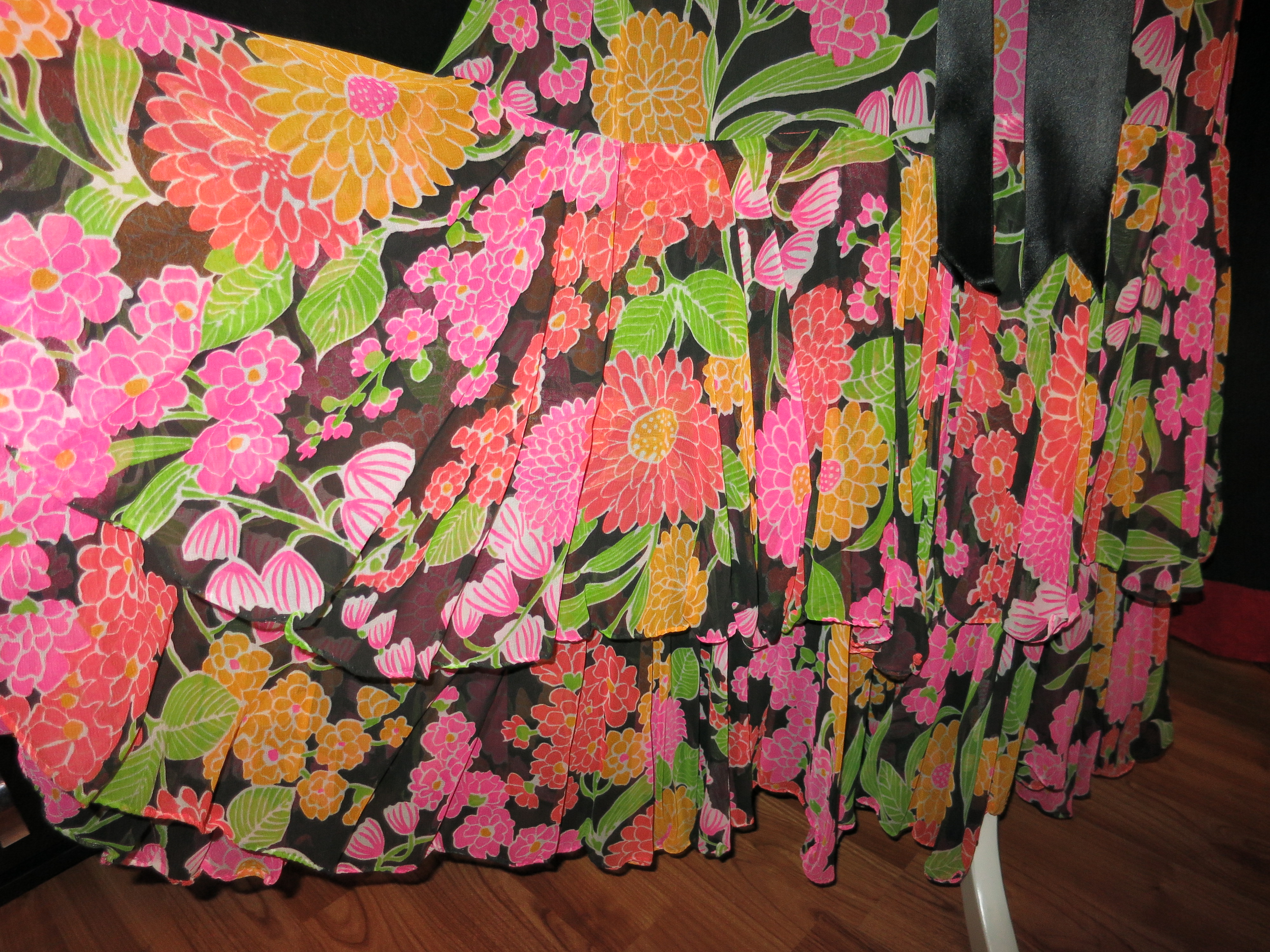 Floral Flared Ruffled Maxi Dress Hand Tailored 1960s