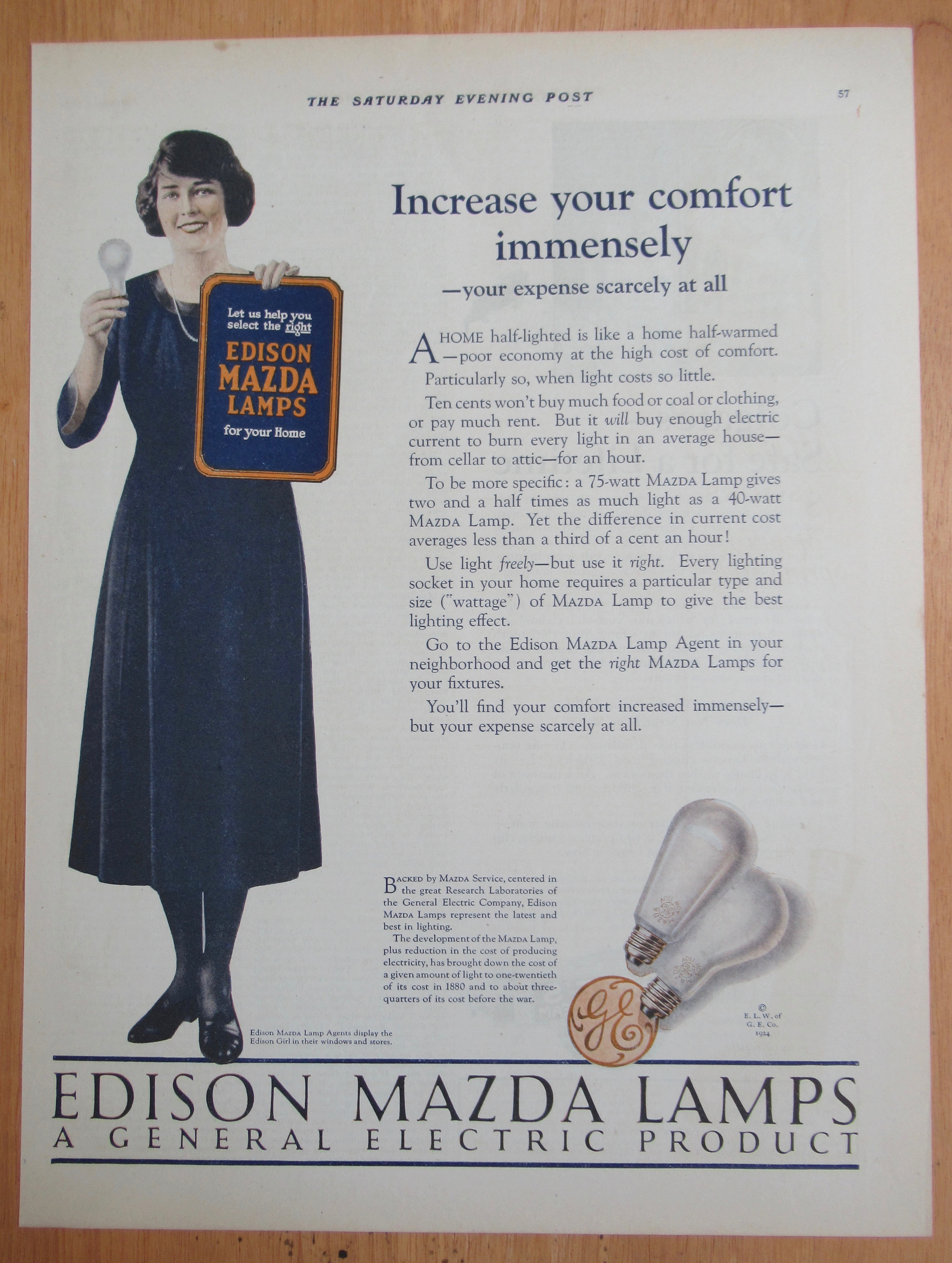 1924 Edison Mazda Lamps with Woman Holding Bulb