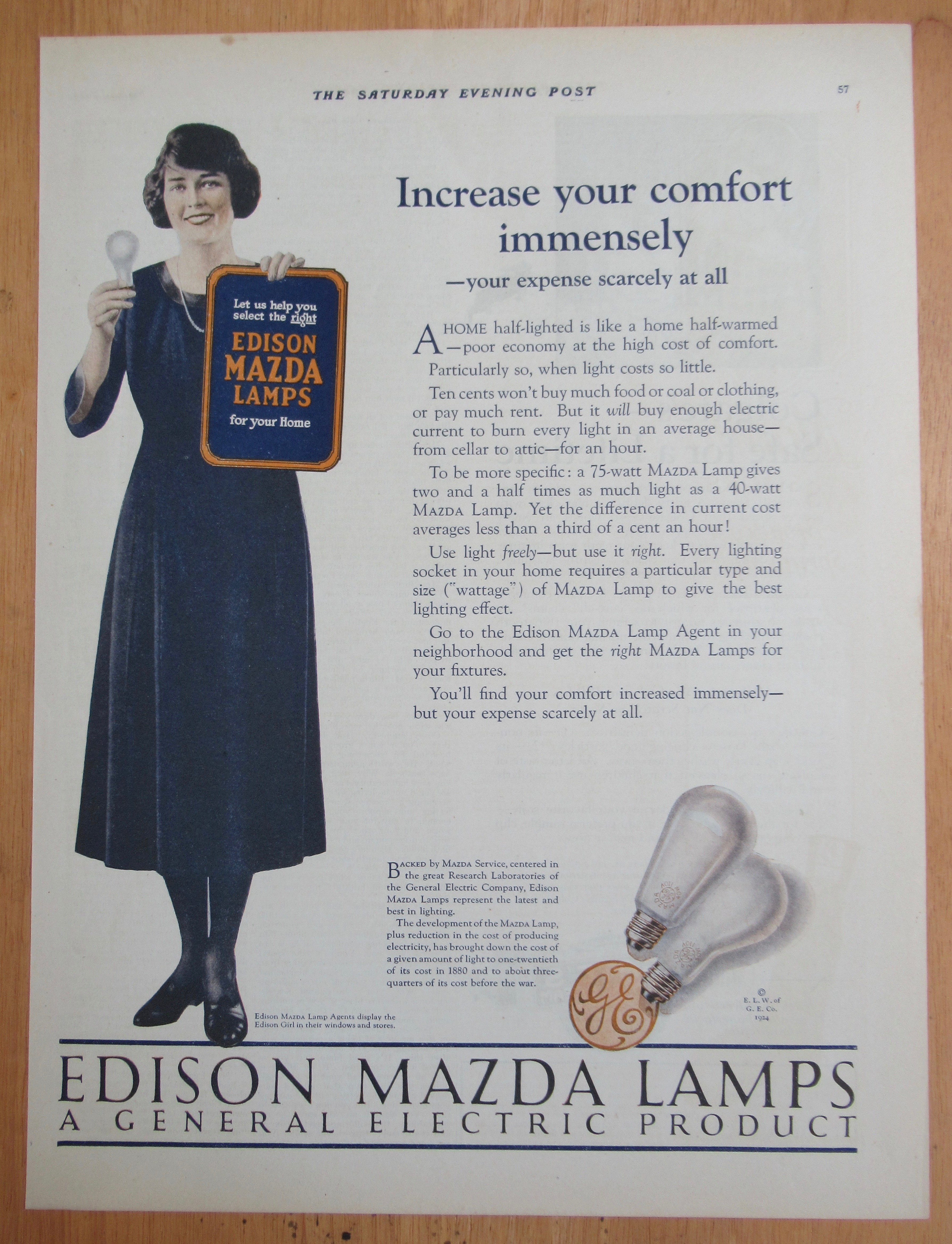 1924 Edison Mazda Lamps with Woman Holding Bulb