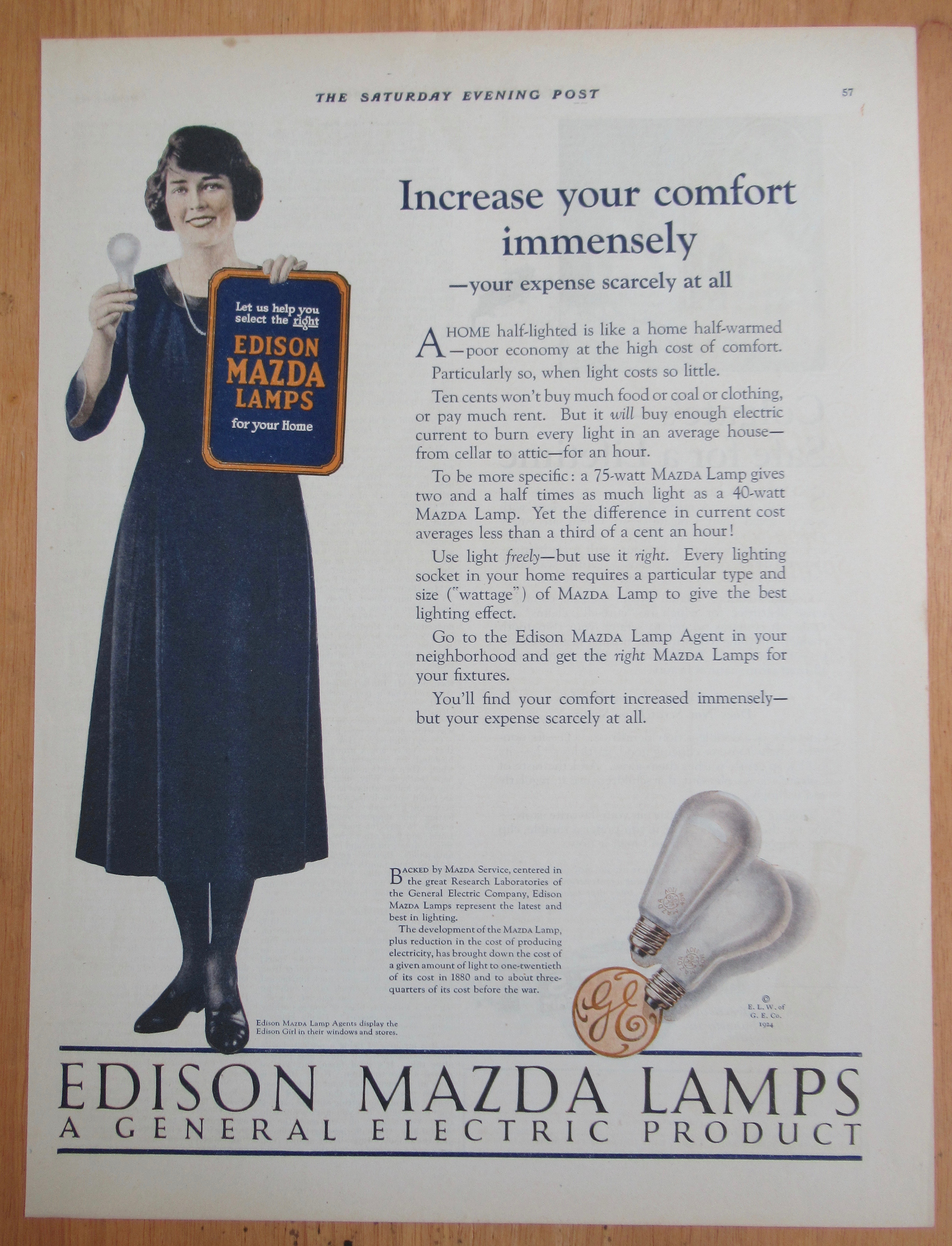 1924 Edison Mazda Lamps with Woman Holding Bulb