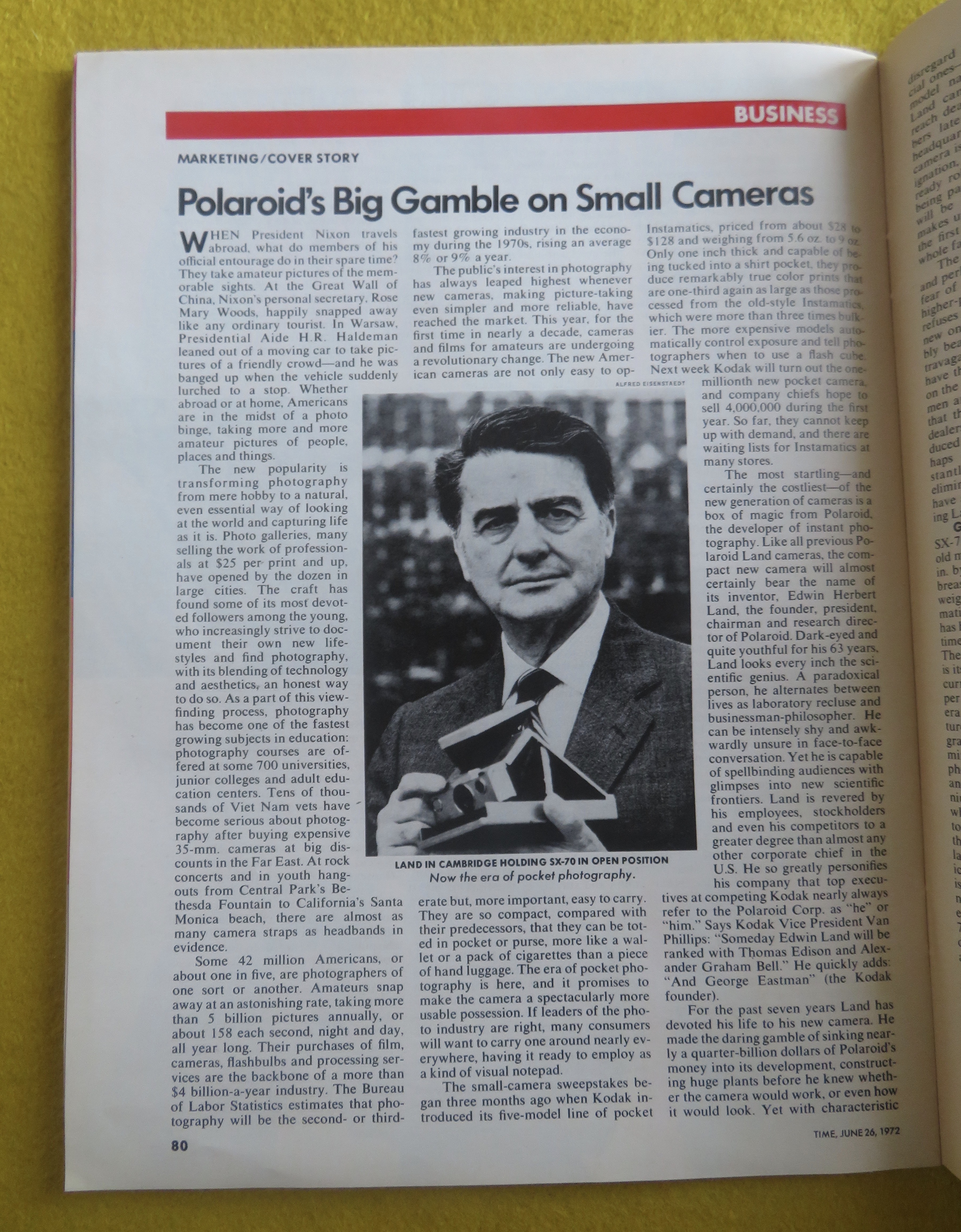 Time Magazine June 26, 1972 Polaroid's Land Camera