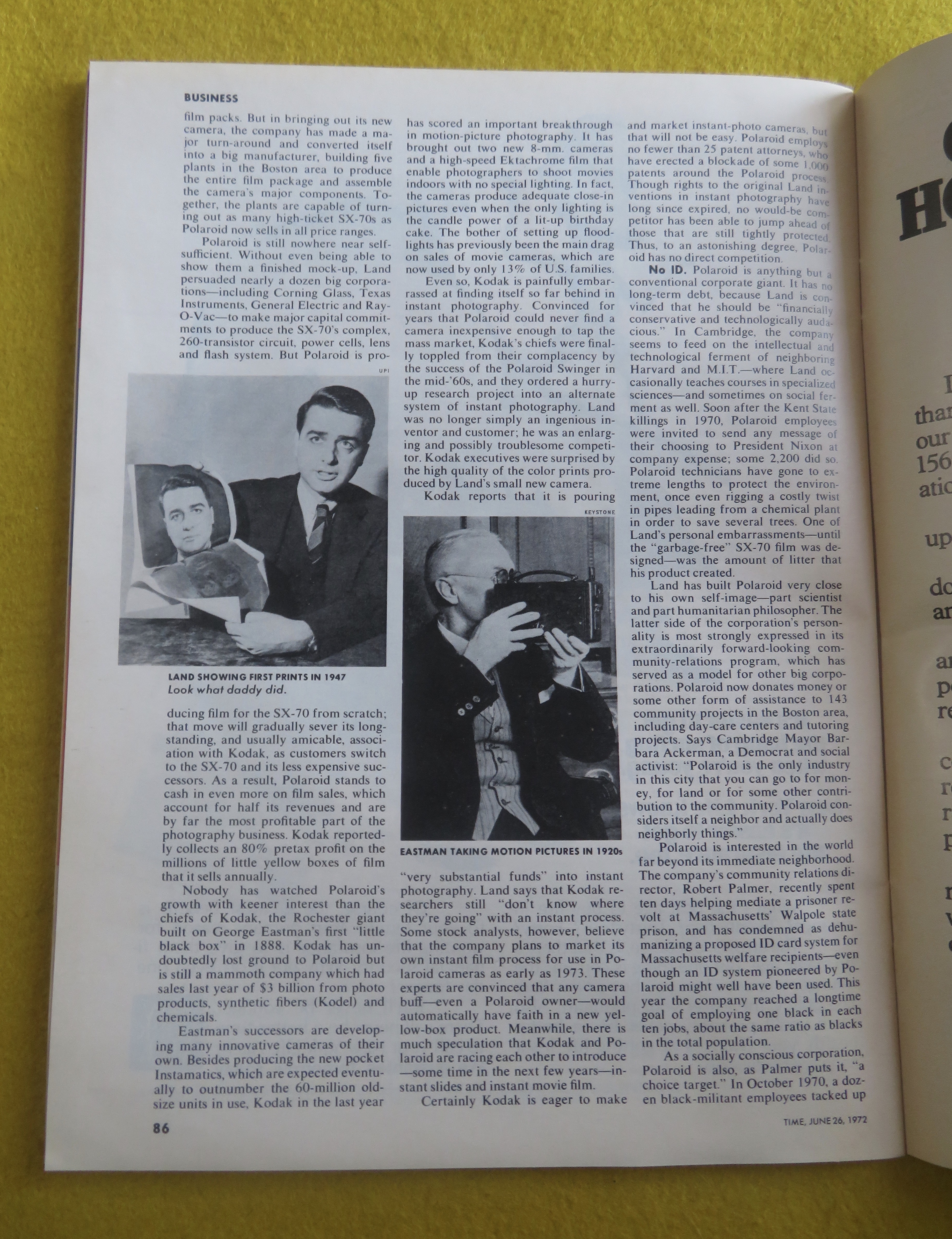 Time Magazine June 26, 1972 Polaroid's Land Camera