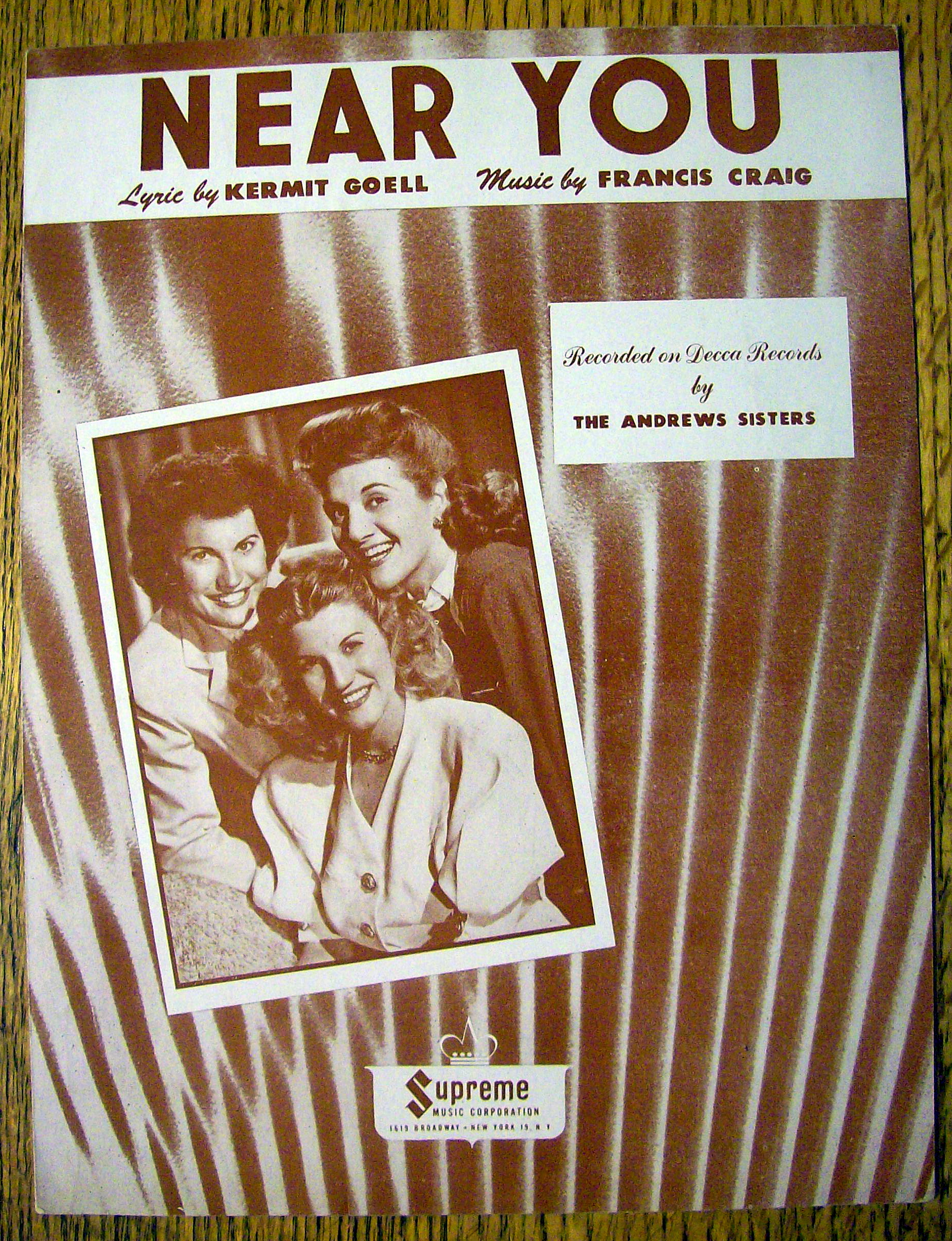 1947 Near You by Kermit Goell & Francis Craig