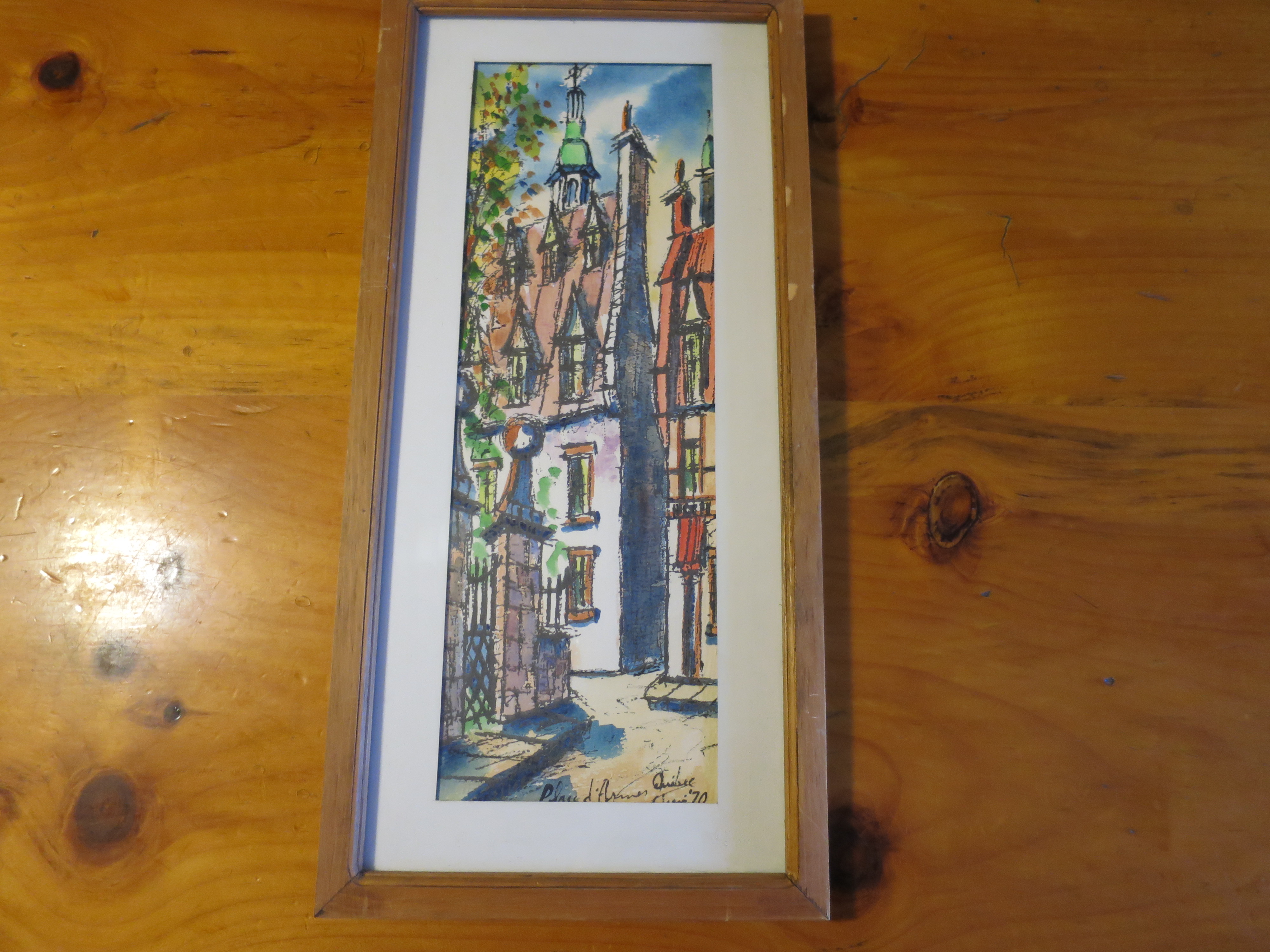 European Townscape Watercolor Painting signed