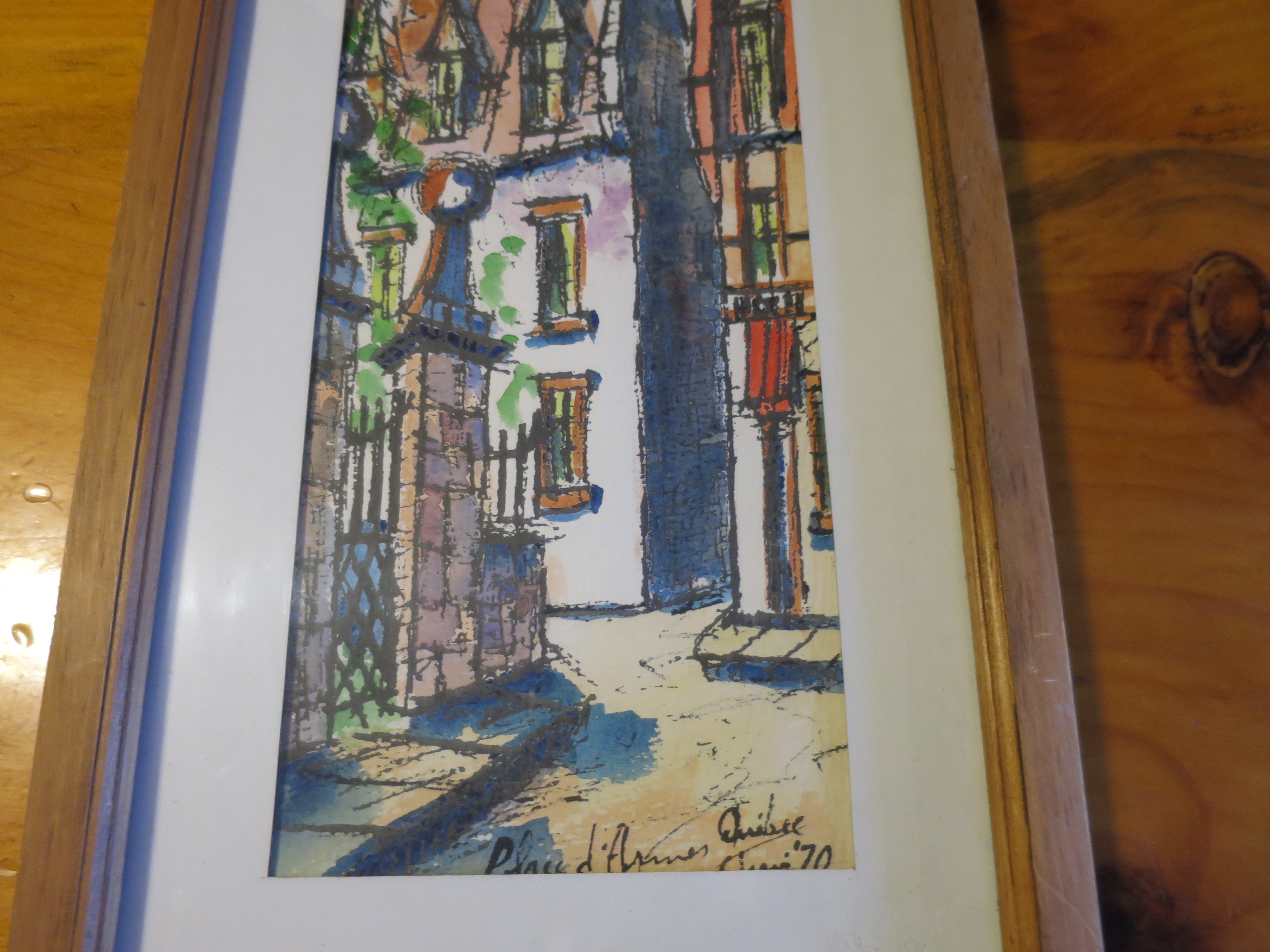 European Townscape Watercolor Painting signed
