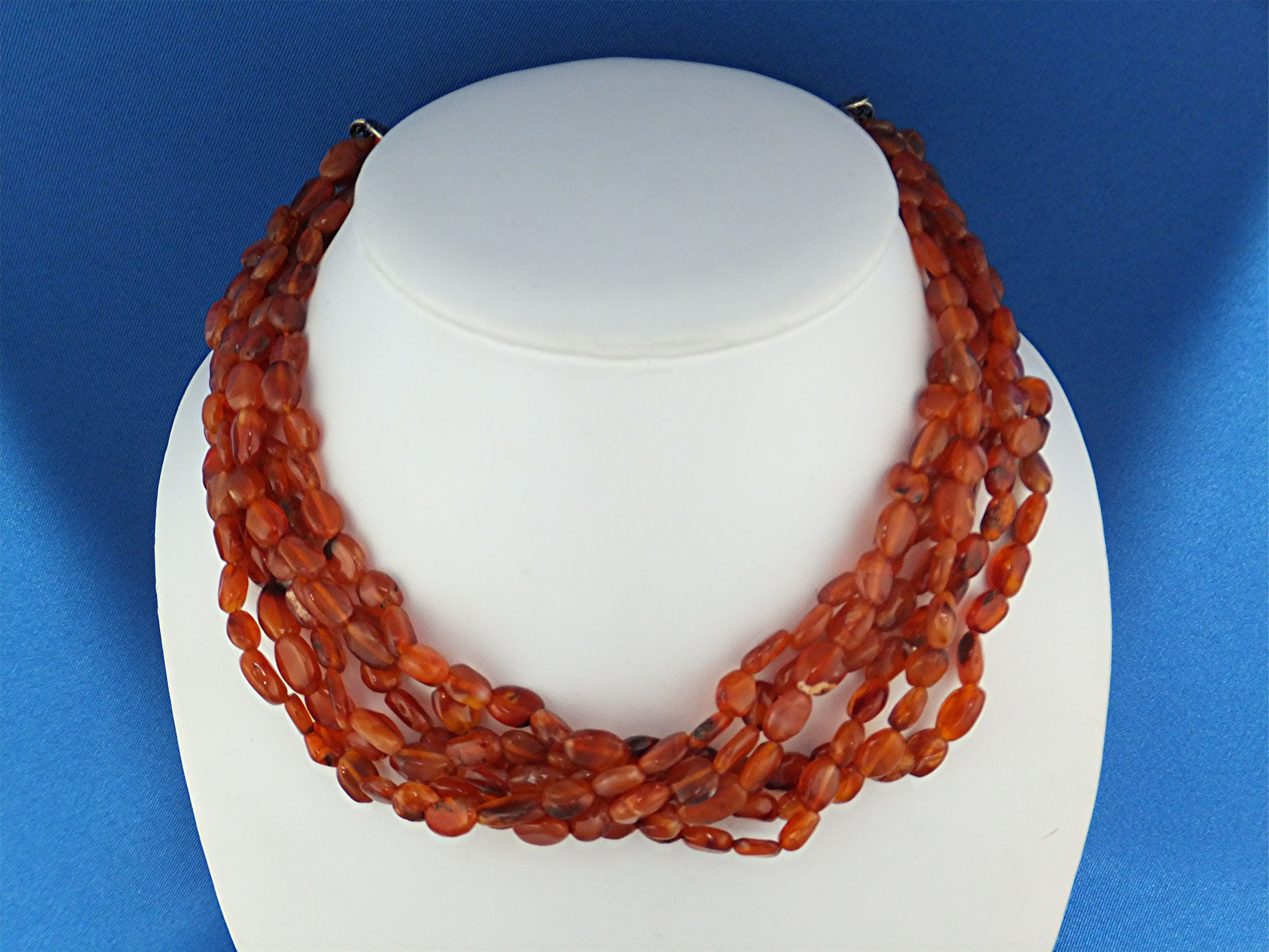Necklace Carnelian Sterling Silver Clasp 6 Strand