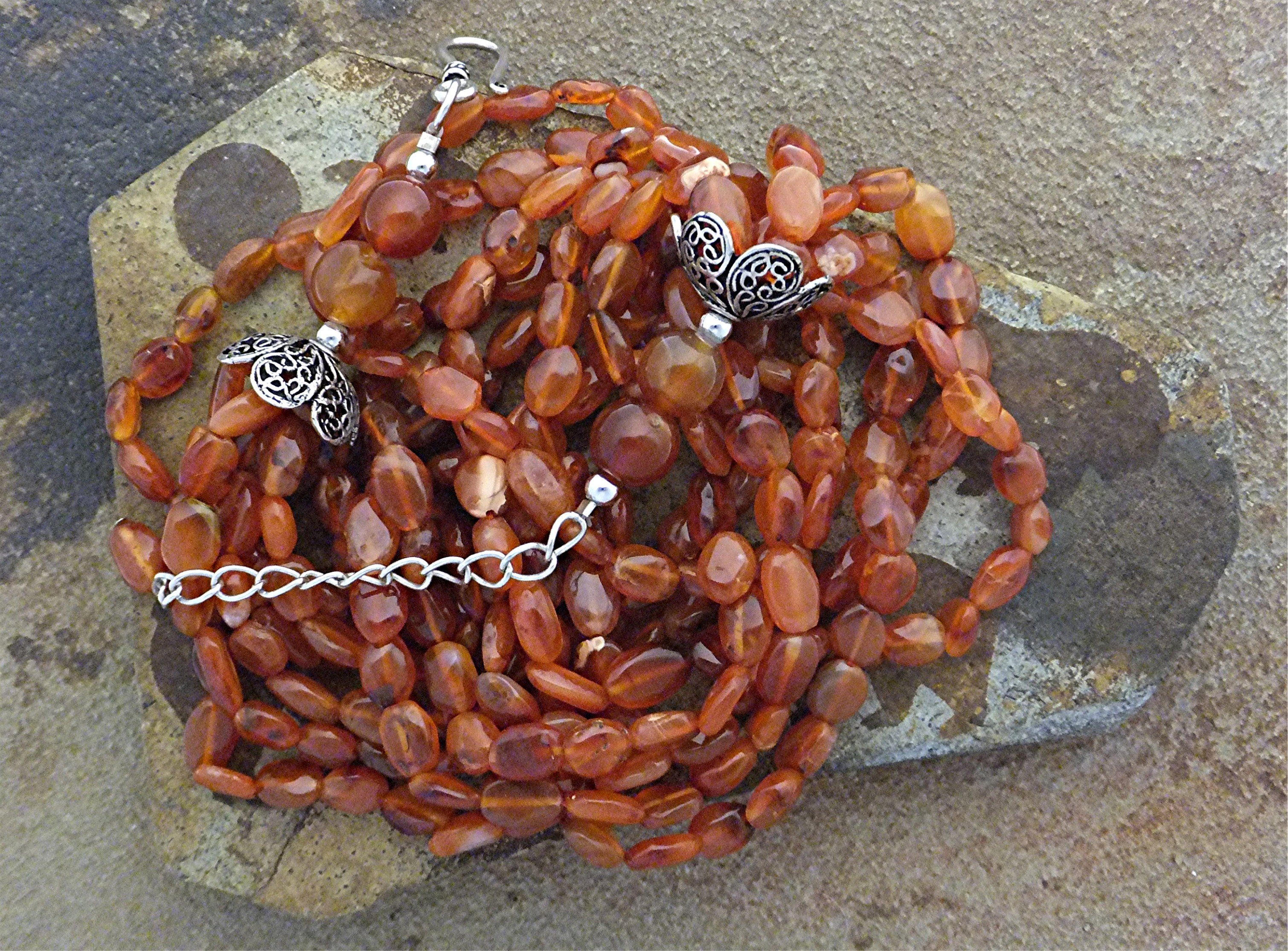 Necklace Carnelian Sterling Silver Clasp 6 Strand