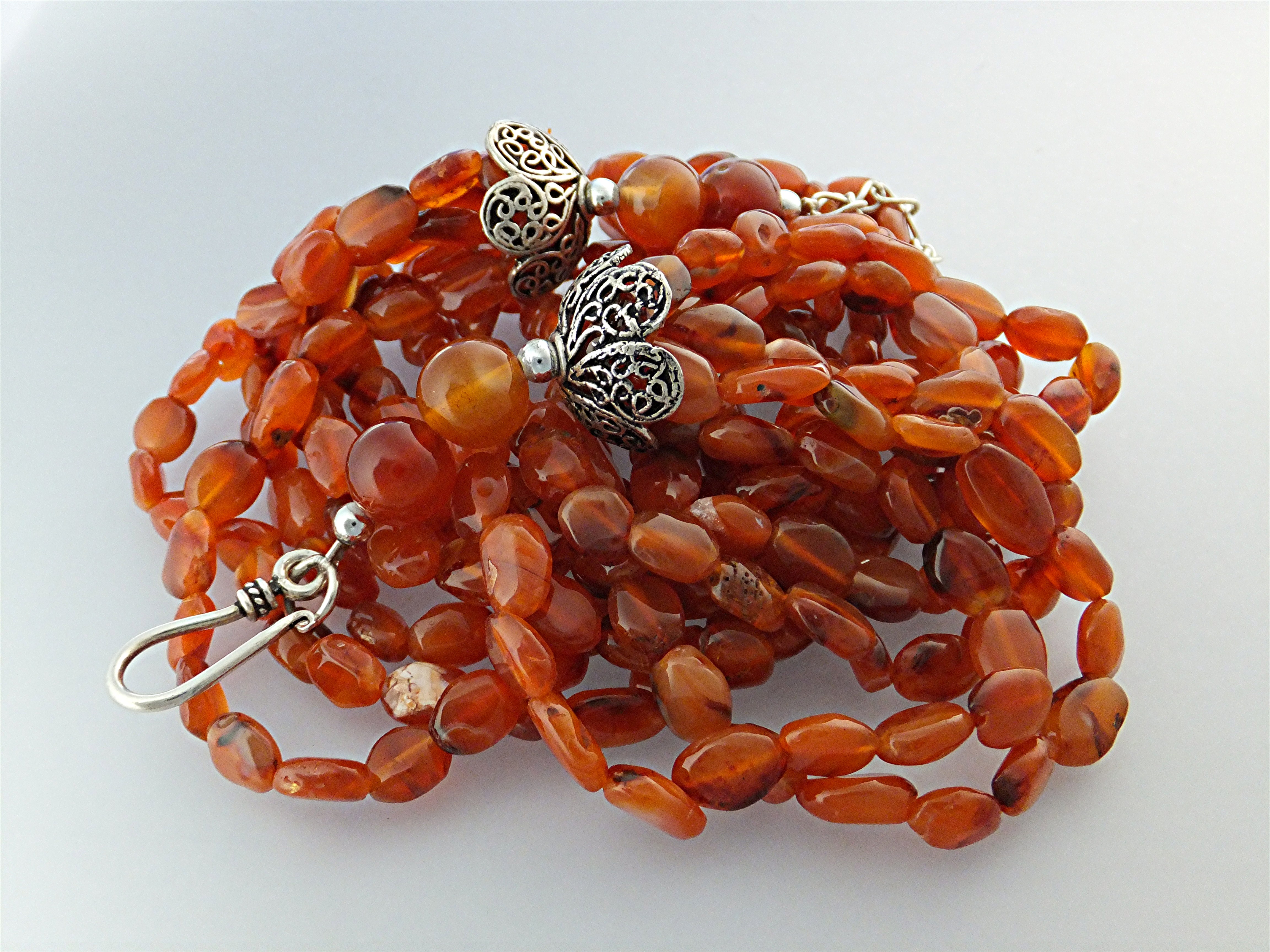 Necklace Carnelian Sterling Silver Clasp 6 Strand