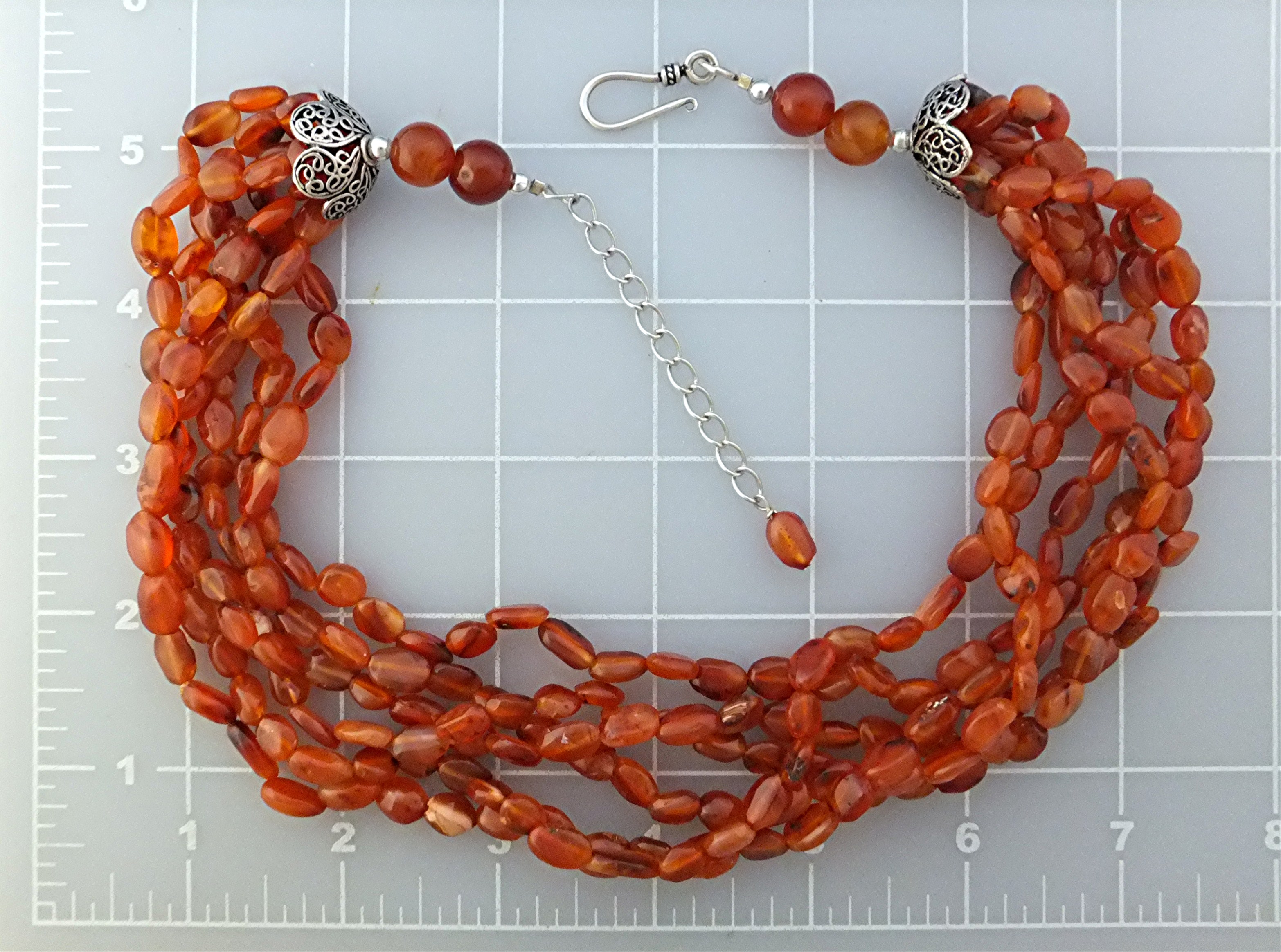 Necklace Carnelian Sterling Silver Clasp 6 Strand