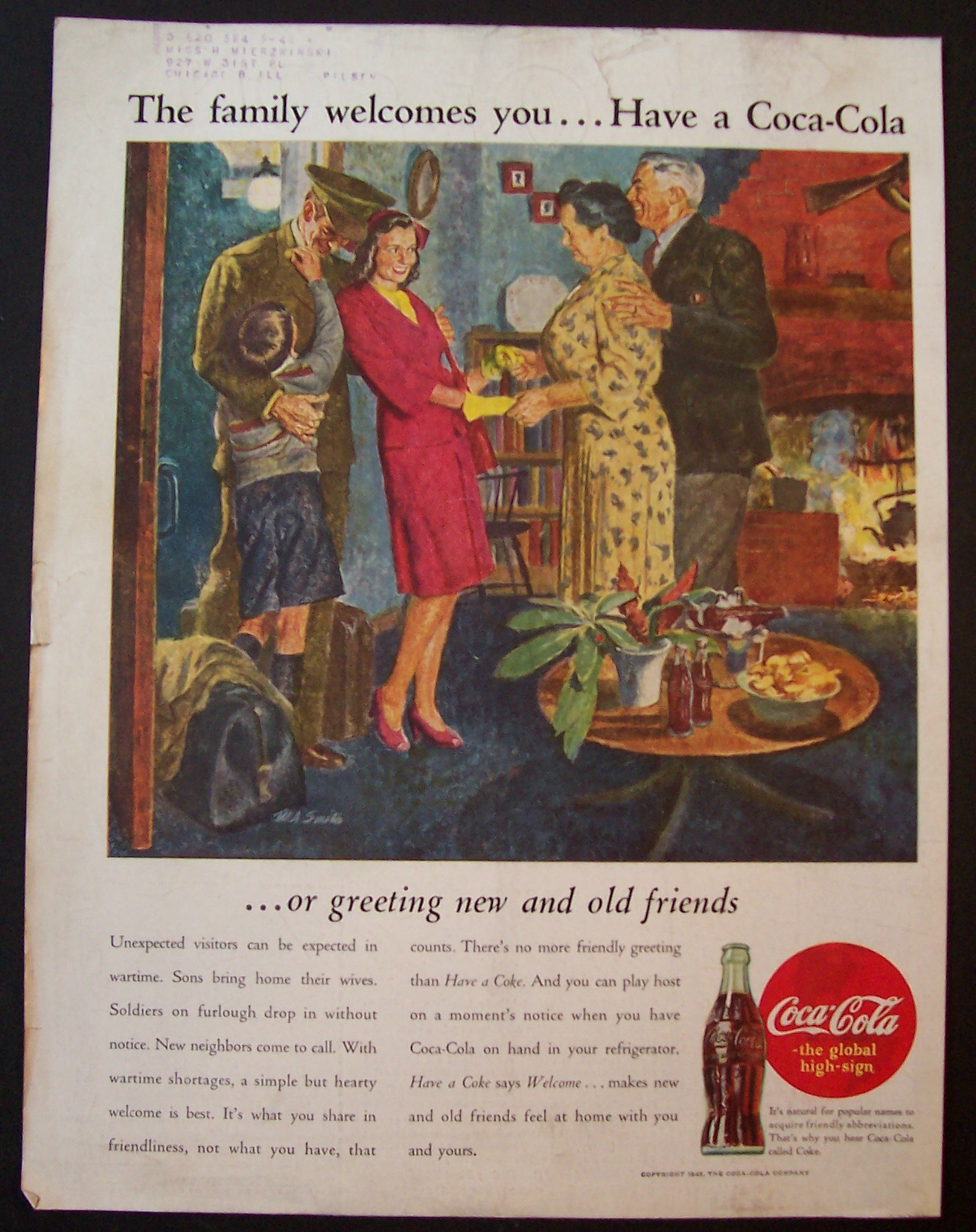 1945 Coca Cola (Coke) with Girl Meeting His Parents