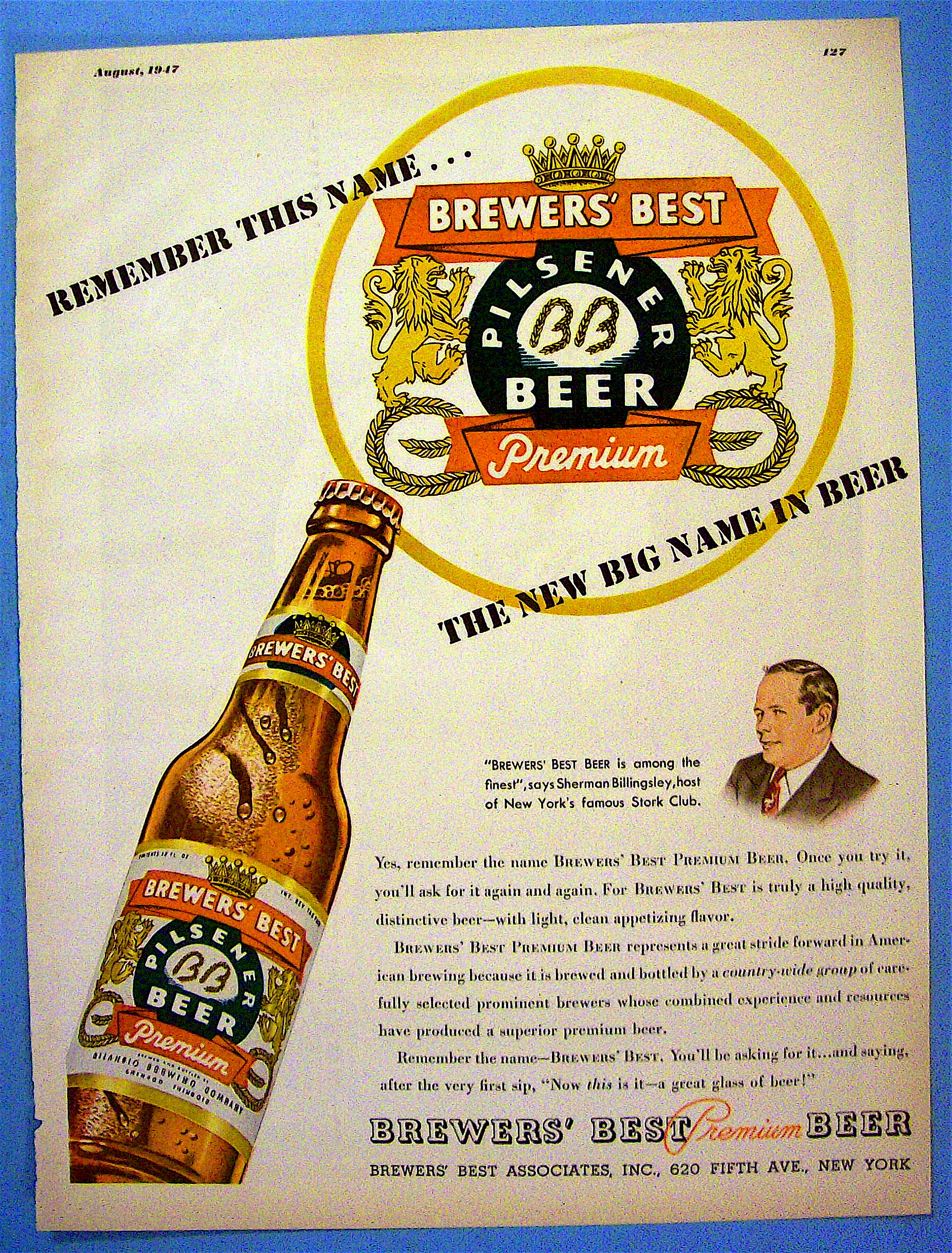 1947 Brewer's Beer with Bottle of Beer