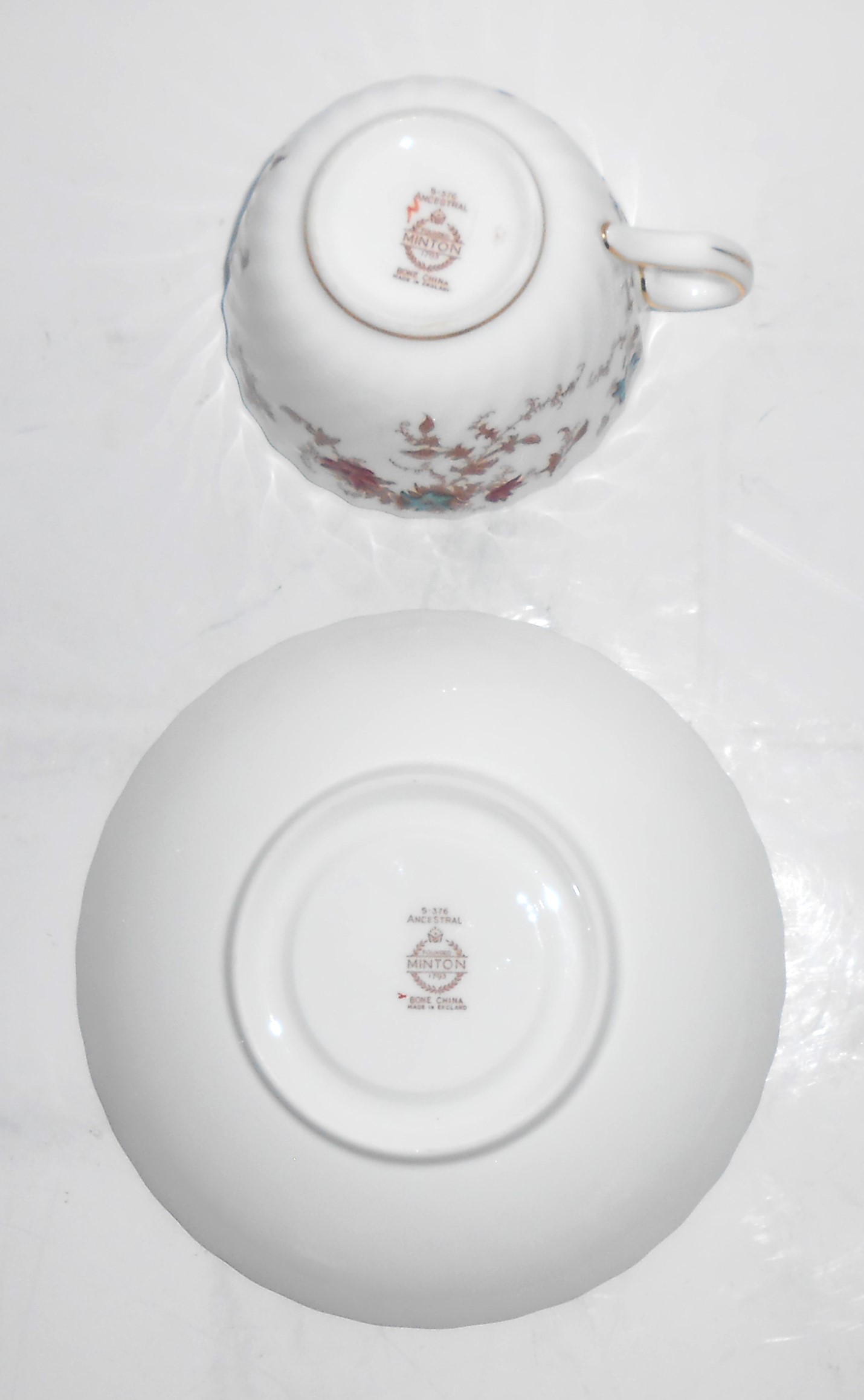Minton China Ancestral w/Gold Cup & Saucer Set