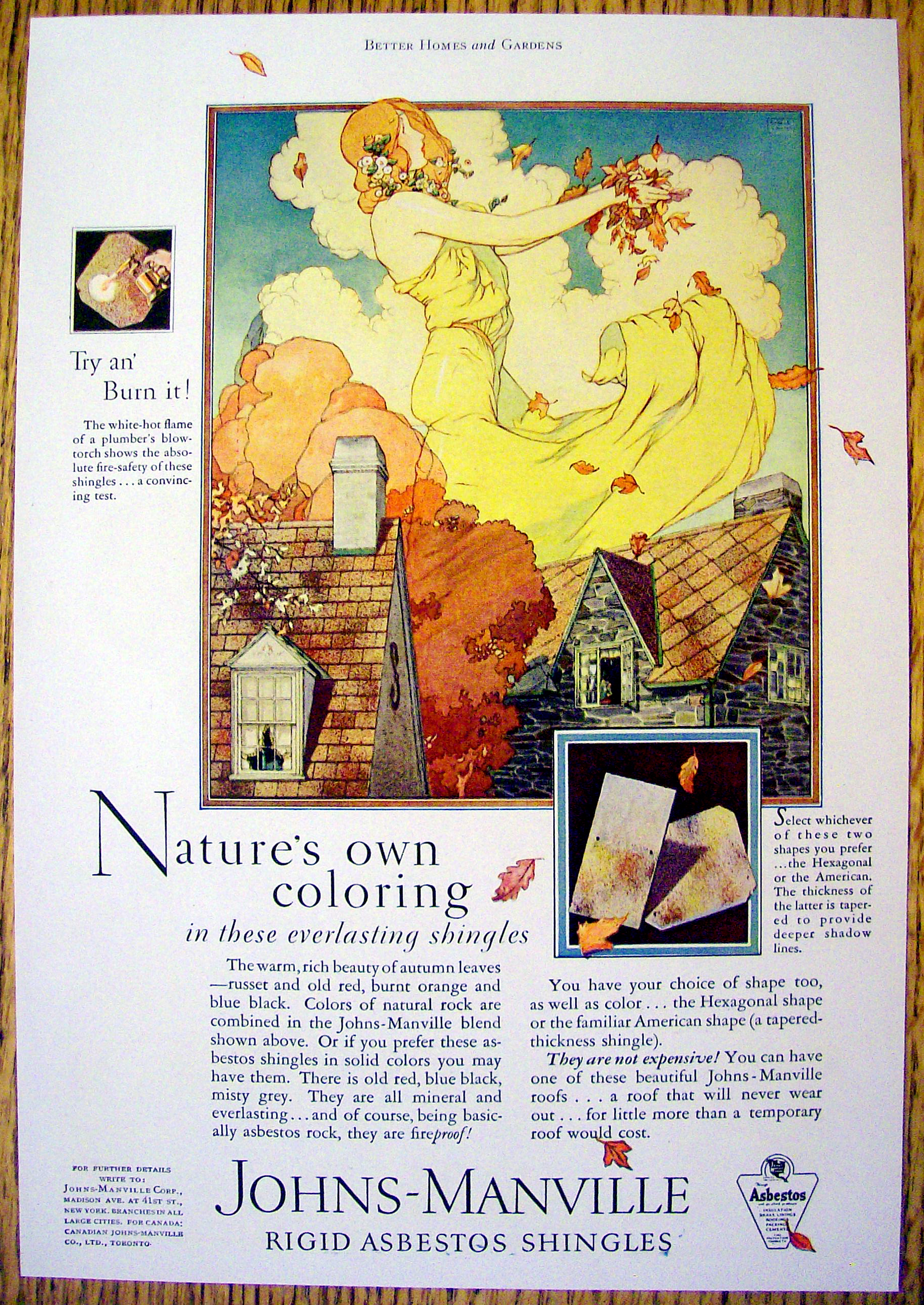 1927 Johns Manville with Lovely Woman & Leaves