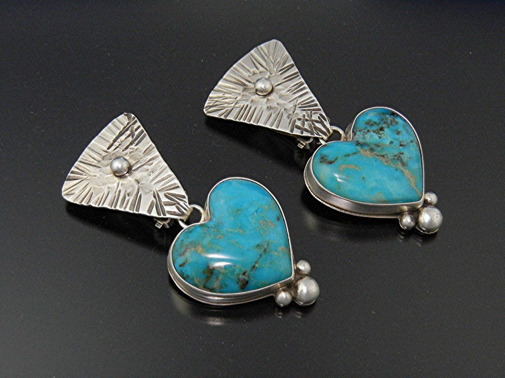 David Troutman  Turquoise Sterling Silver Heart Earring