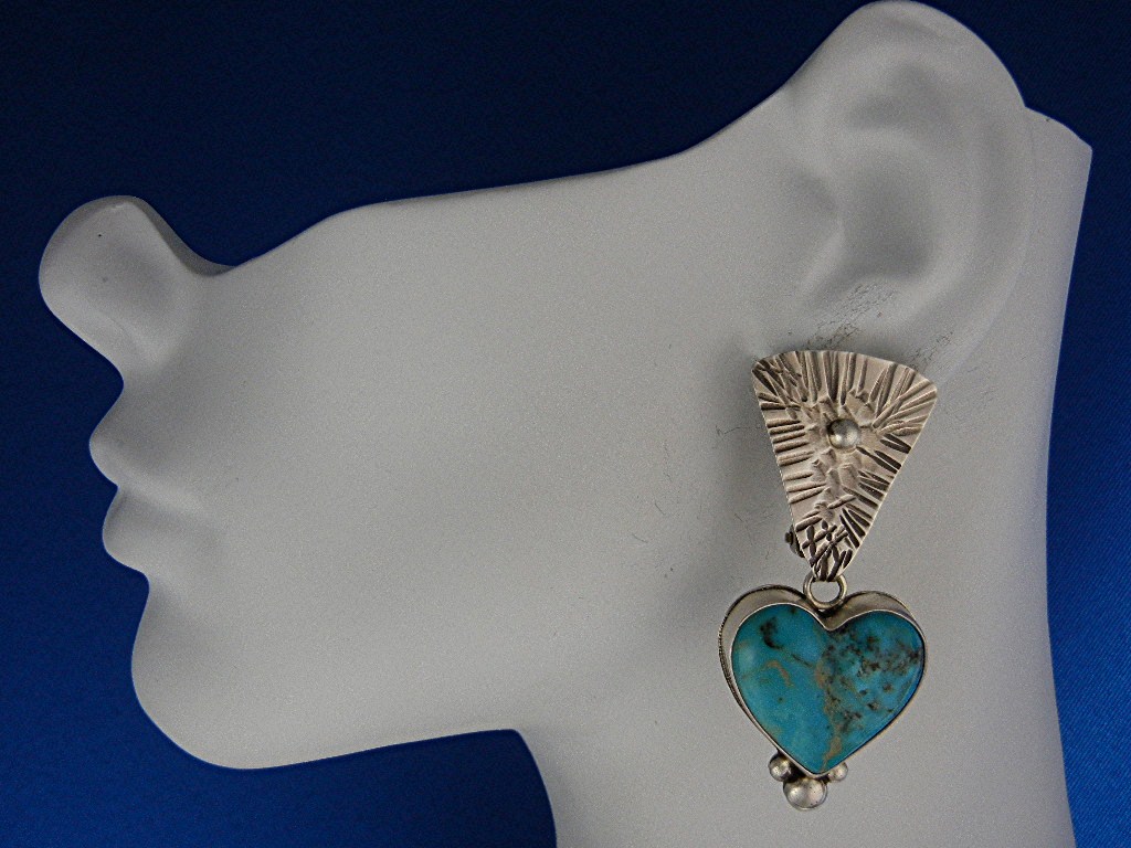 David Troutman  Turquoise Sterling Silver Heart Earring